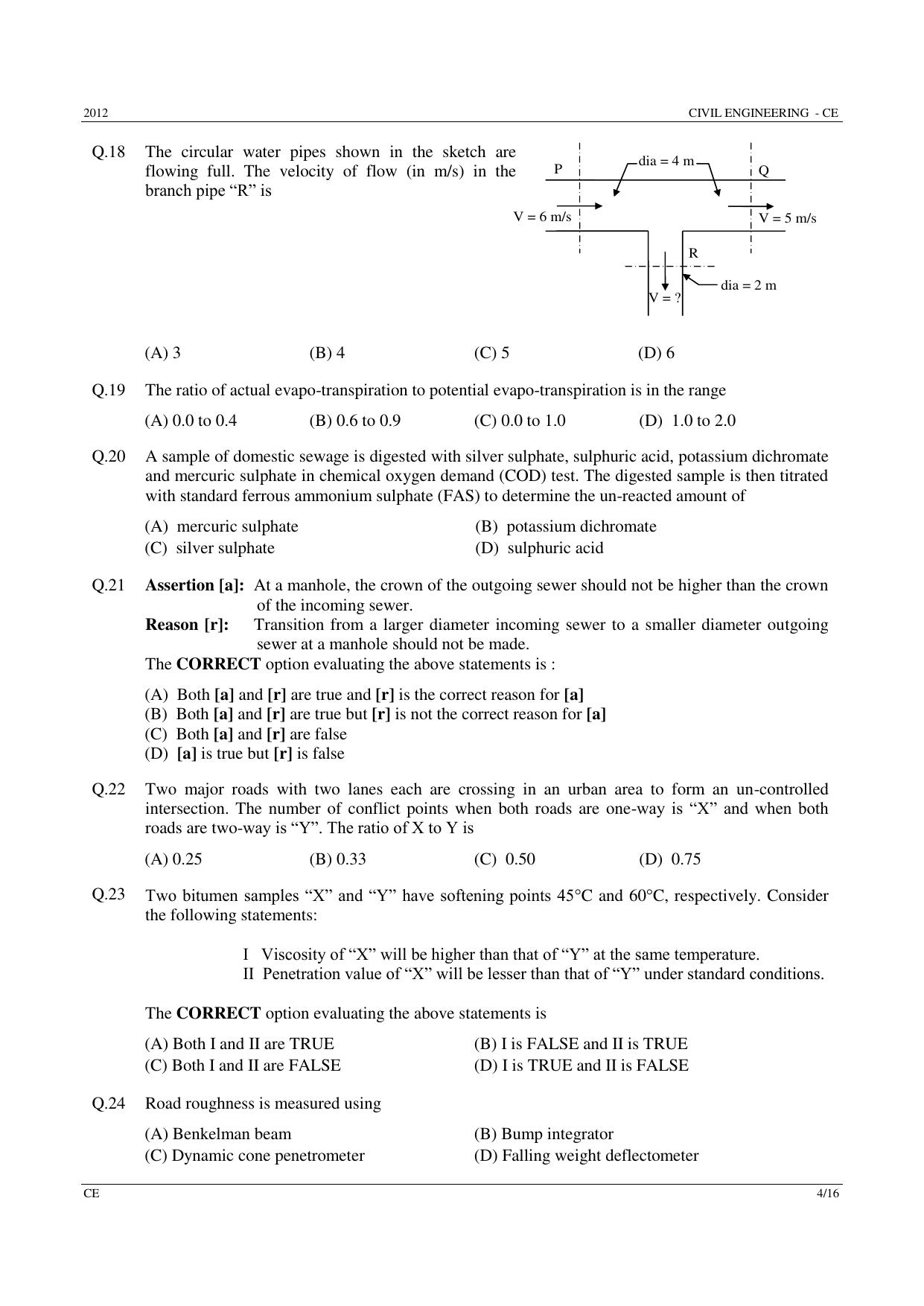 GATE 2012 Civil Engineering (CE) Question Paper with Answer Key - Page 4