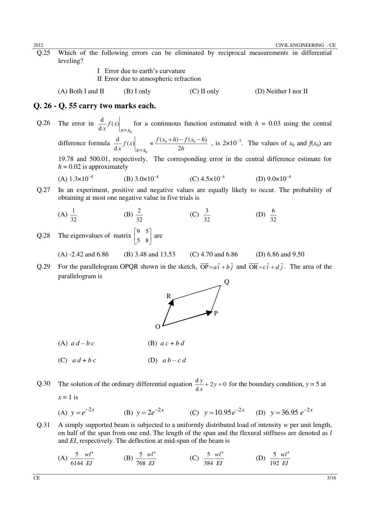 GATE 2012 Civil Engineering (CE) Question Paper with Answer Key - Page 5