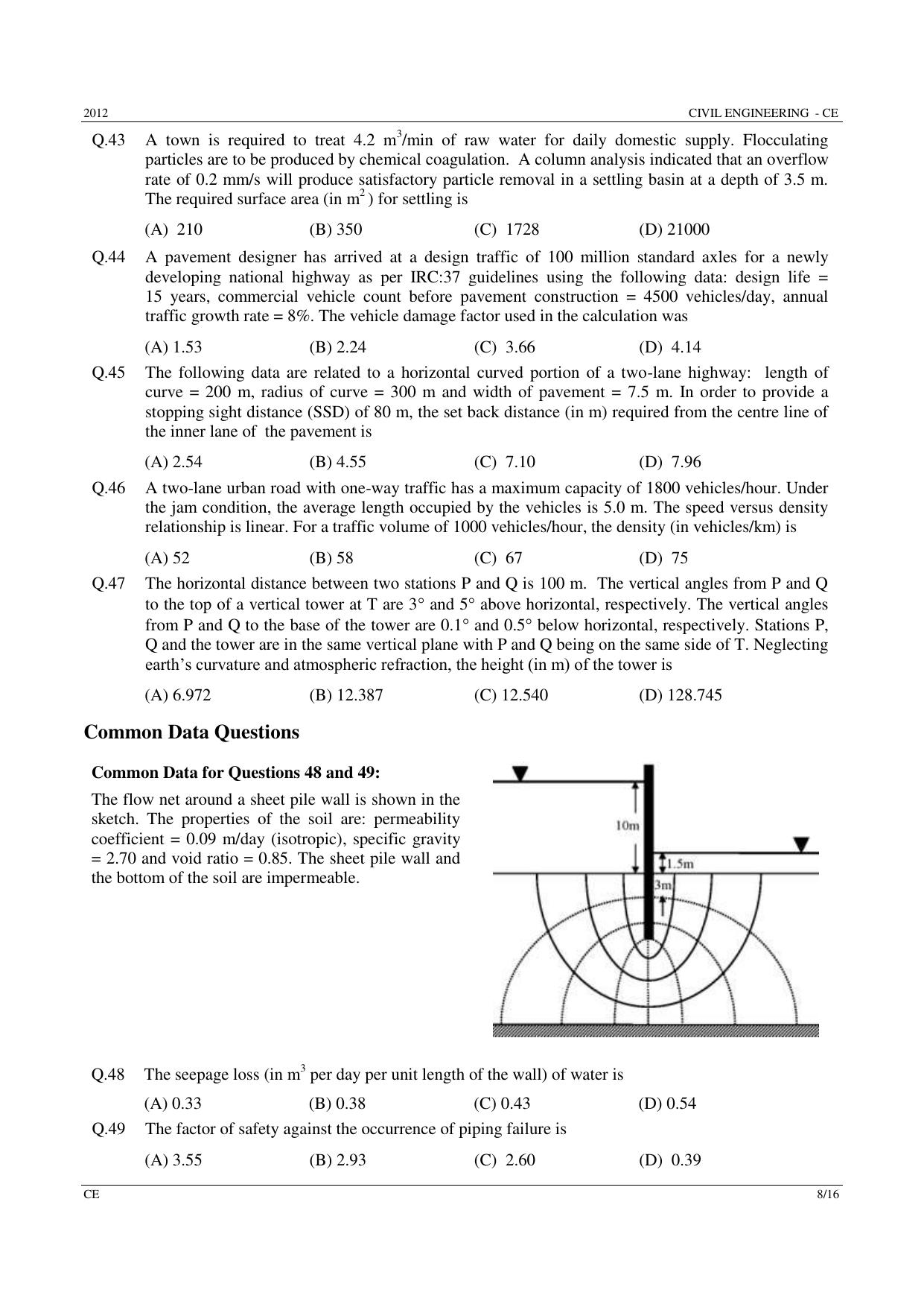 GATE 2012 Civil Engineering (CE) Question Paper with Answer Key - Page 8