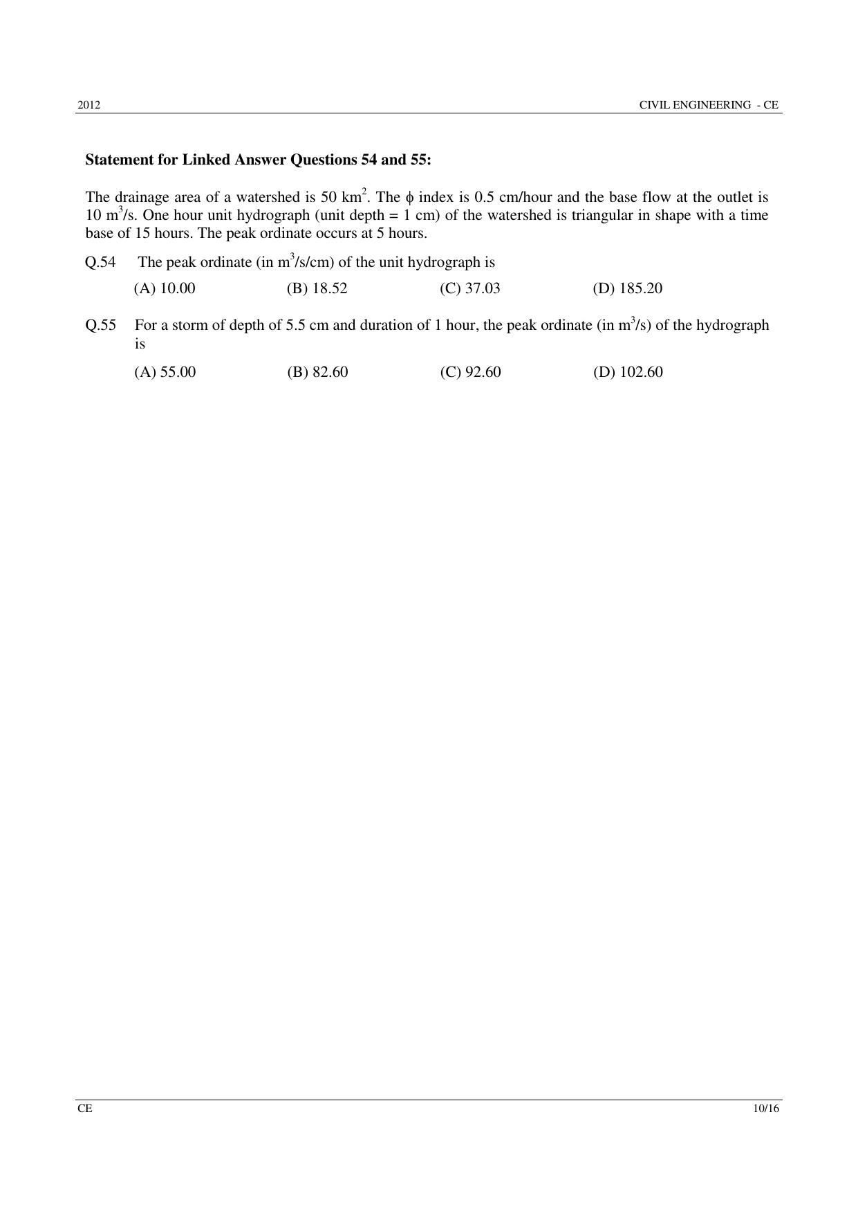 GATE 2012 Civil Engineering (CE) Question Paper with Answer Key - Page 10