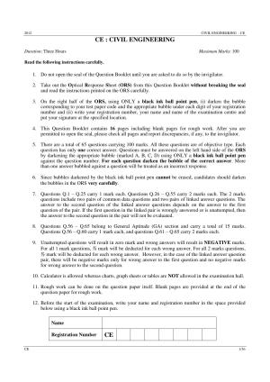 GATE 2012 Civil Engineering (CE) Question Paper with Answer Key