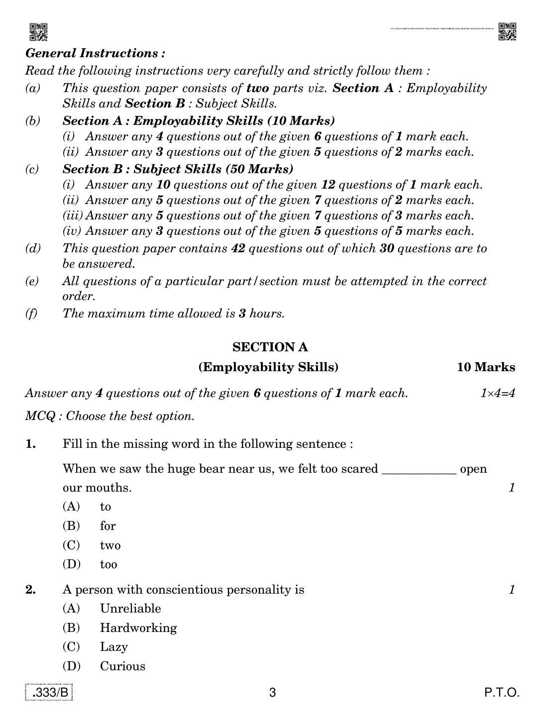 CBSE Class 12 Food Production 2020 Compartment Question Paper - Page 3