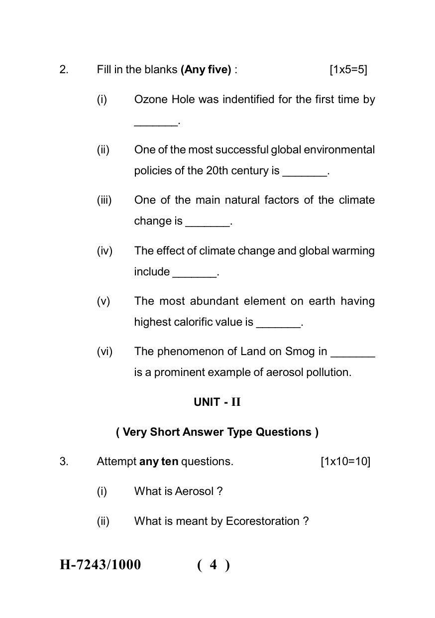 Sarguja University Question Paper July-2022 : M.Sc. In Environmental Science (Fourth sem.)Emeging Environmental Problems & Current Trends Paper 1 - Page 4