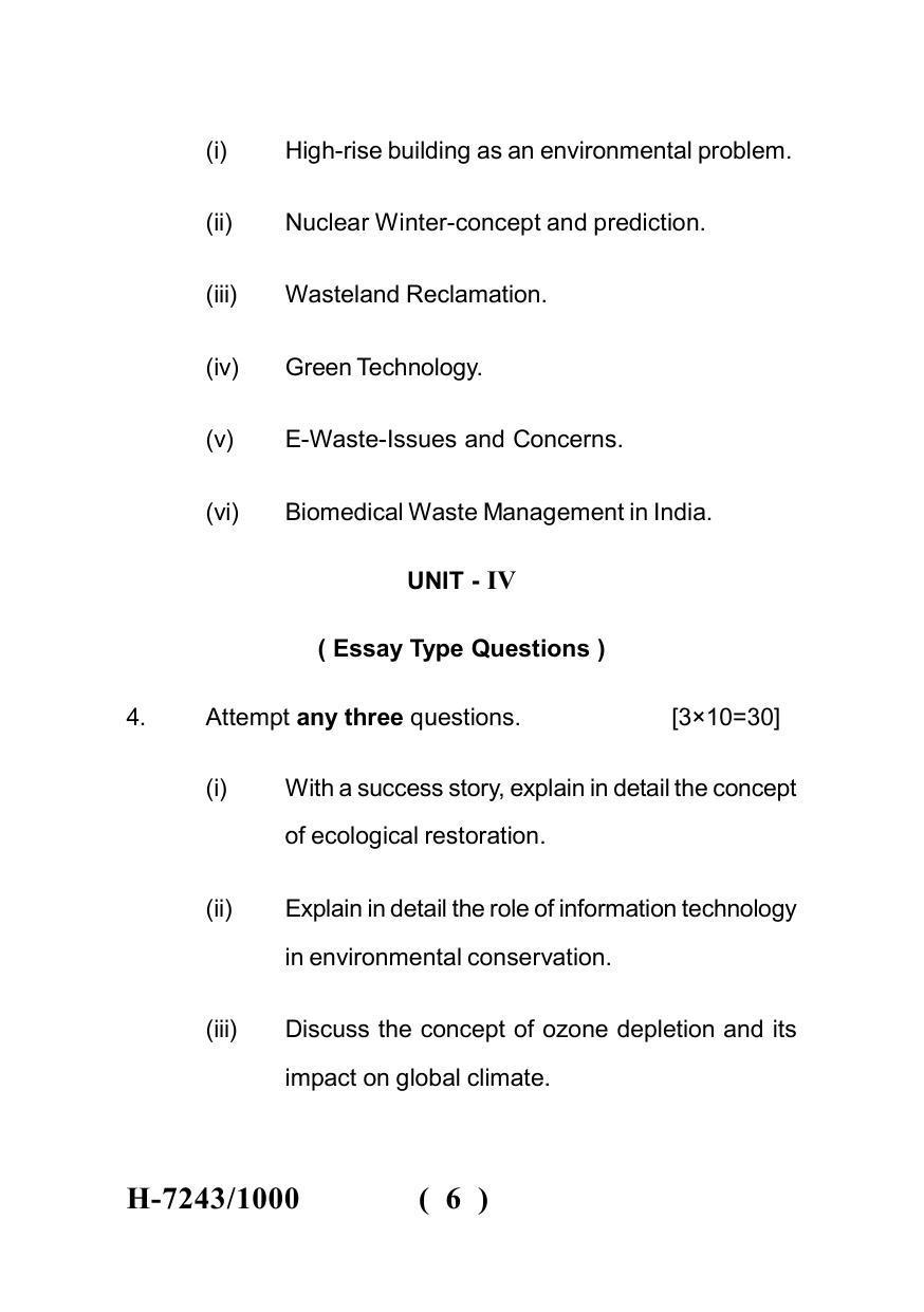 Sarguja University Question Paper July-2022 : M.Sc. In Environmental Science (Fourth sem.)Emeging Environmental Problems & Current Trends Paper 1 - Page 6