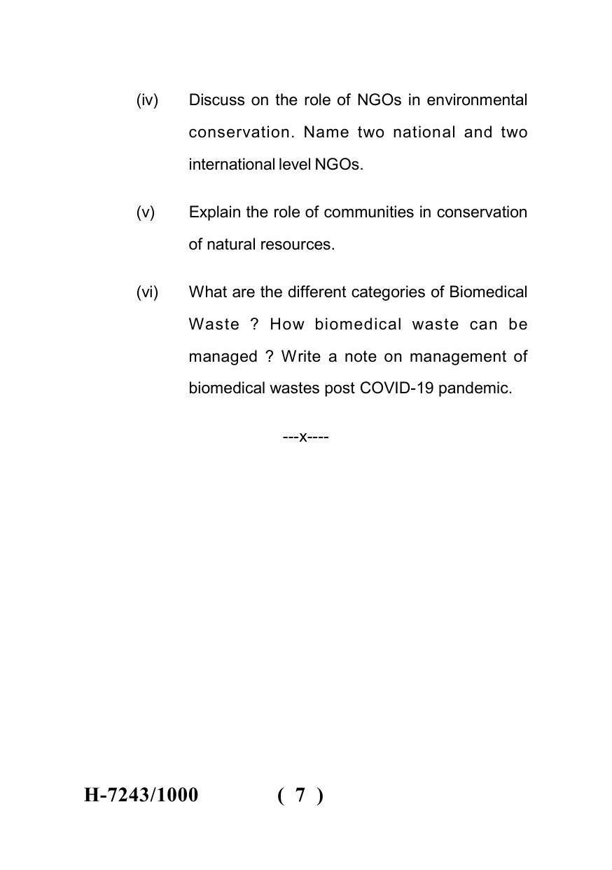 Sarguja University Question Paper July-2022 : M.Sc. In Environmental Science (Fourth sem.)Emeging Environmental Problems & Current Trends Paper 1 - Page 7