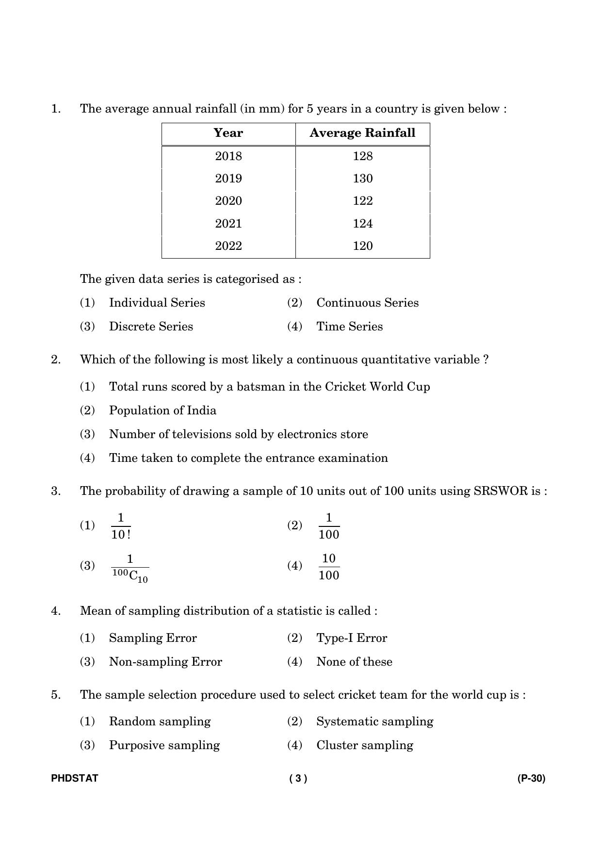 IGNOU PhD Entrance Test Ph. D. (Statistics) Entrance Test, July, 2023 Question Paper - Page 4