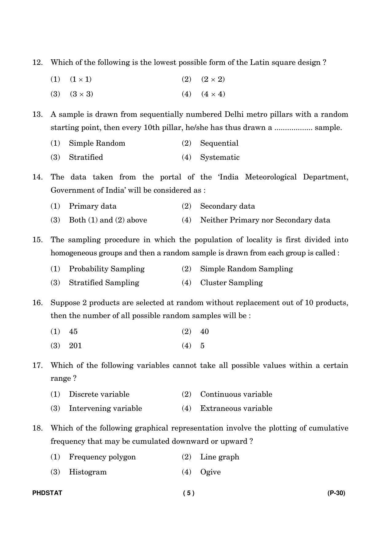 IGNOU PhD Entrance Test Ph. D. (Statistics) Entrance Test, July, 2023 Question Paper - Page 6