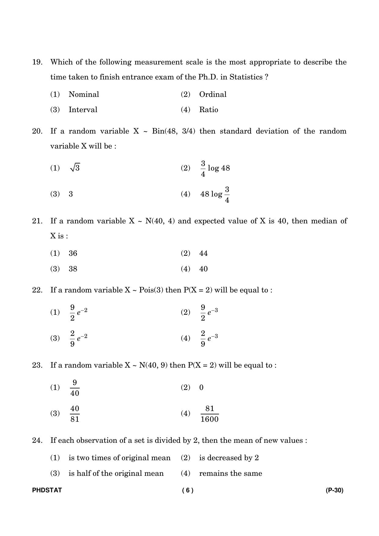 IGNOU PhD Entrance Test Ph. D. (Statistics) Entrance Test, July, 2023 Question Paper - Page 7