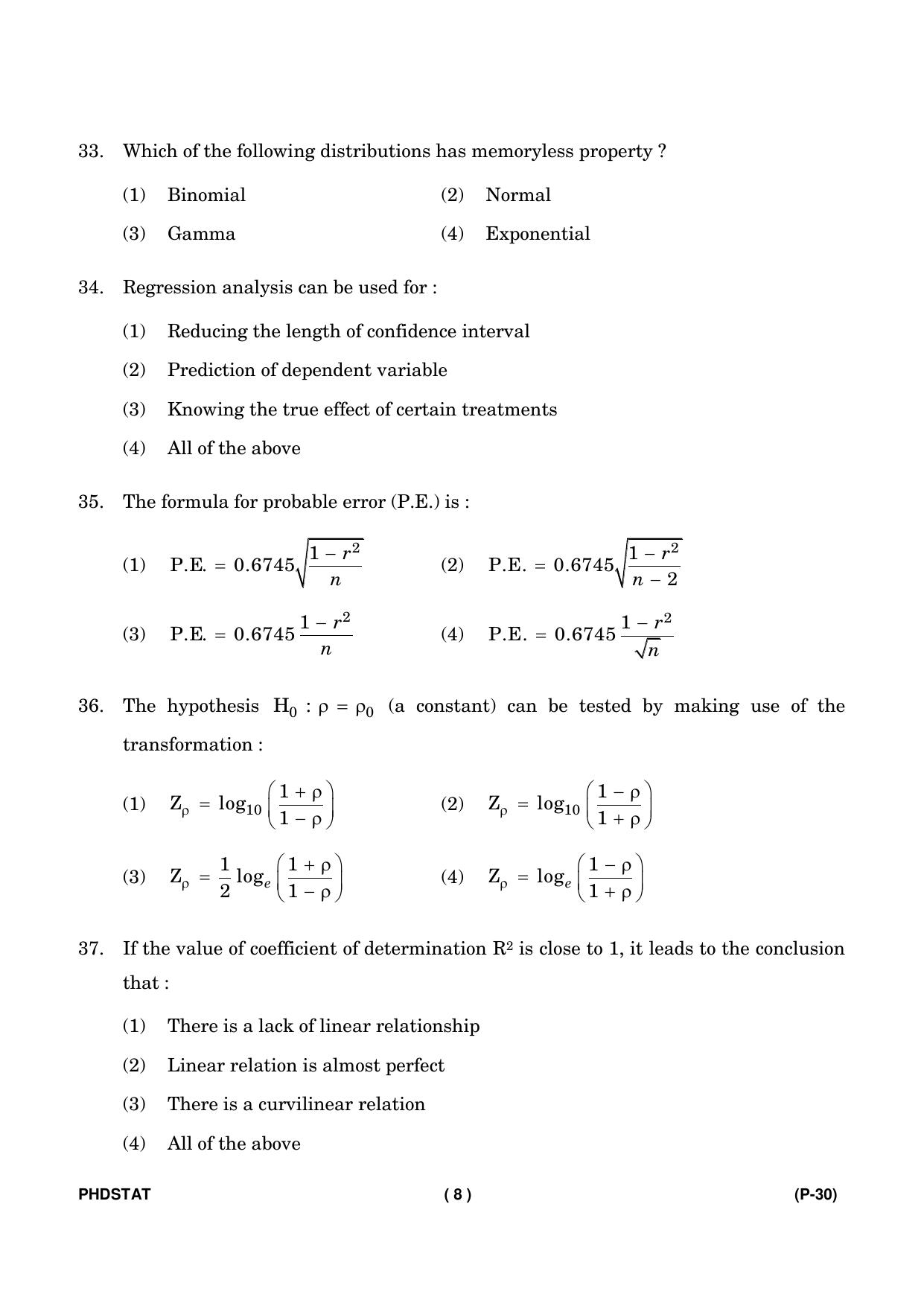 IGNOU PhD Entrance Test Ph. D. (Statistics) Entrance Test, July, 2023 Question Paper - Page 9