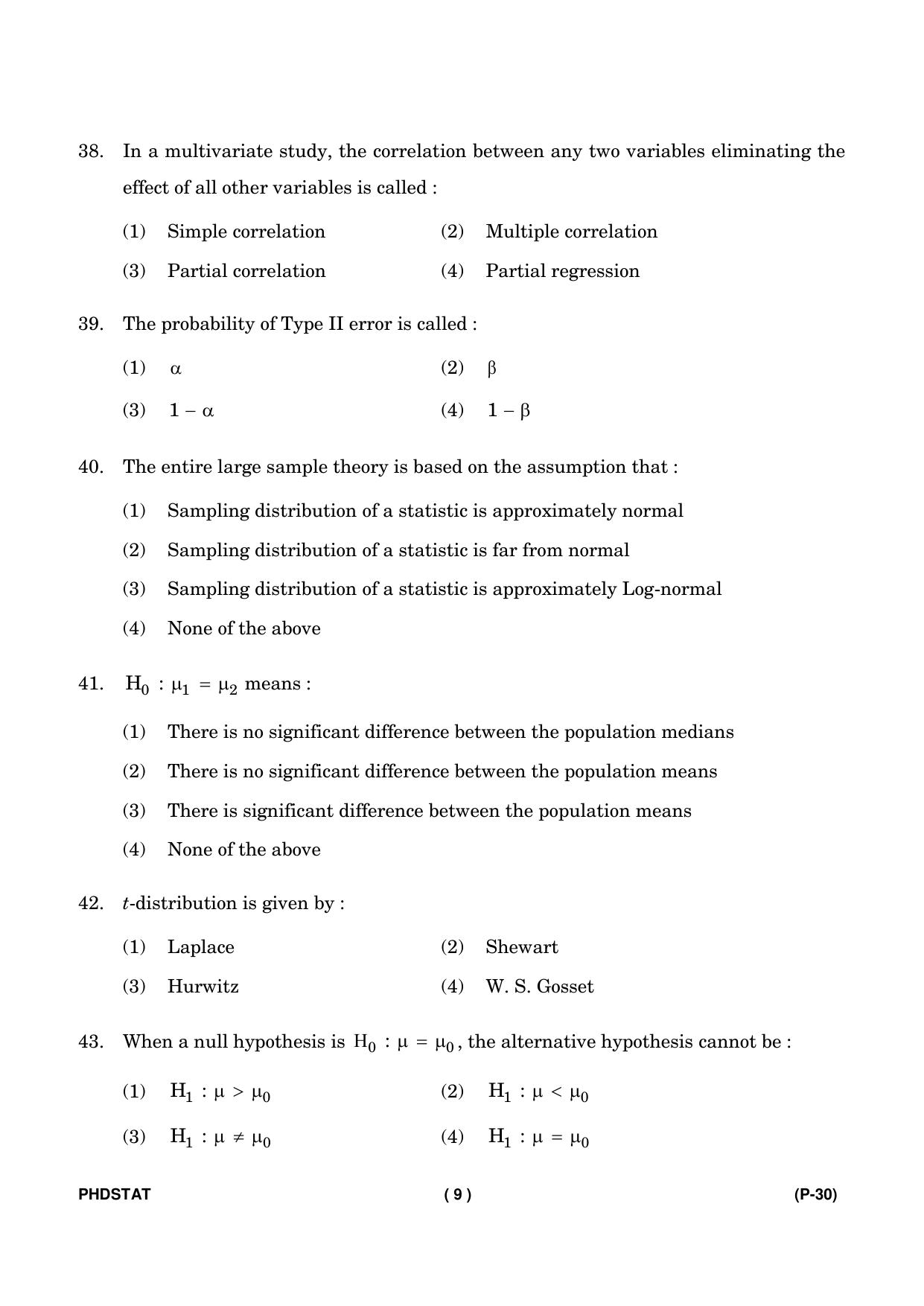 IGNOU PhD Entrance Test Ph. D. (Statistics) Entrance Test, July, 2023 Question Paper - Page 10