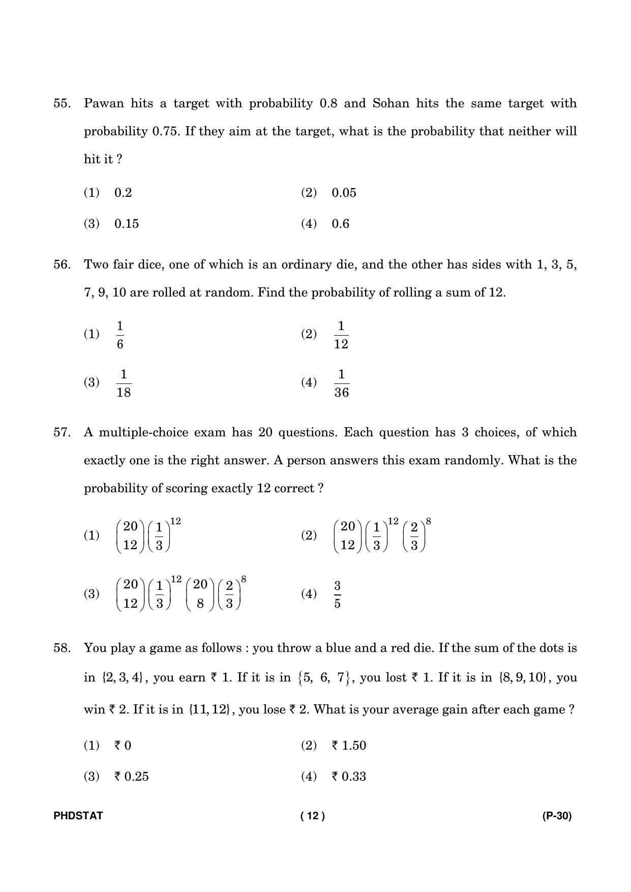 IGNOU PhD Entrance Test Ph. D. (Statistics) Entrance Test, July, 2023 Question Paper - Page 13