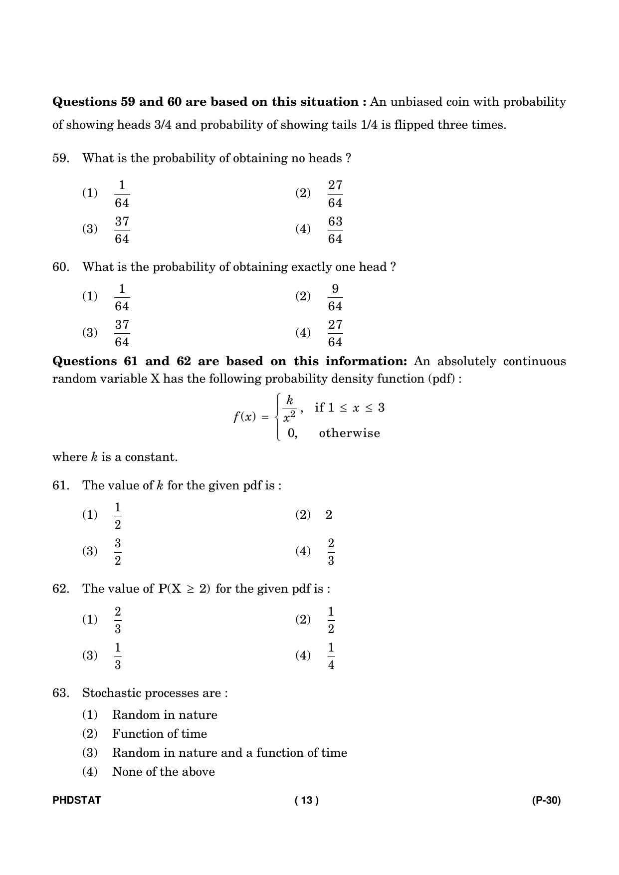 IGNOU PhD Entrance Test Ph. D. (Statistics) Entrance Test, July, 2023 Question Paper - Page 14