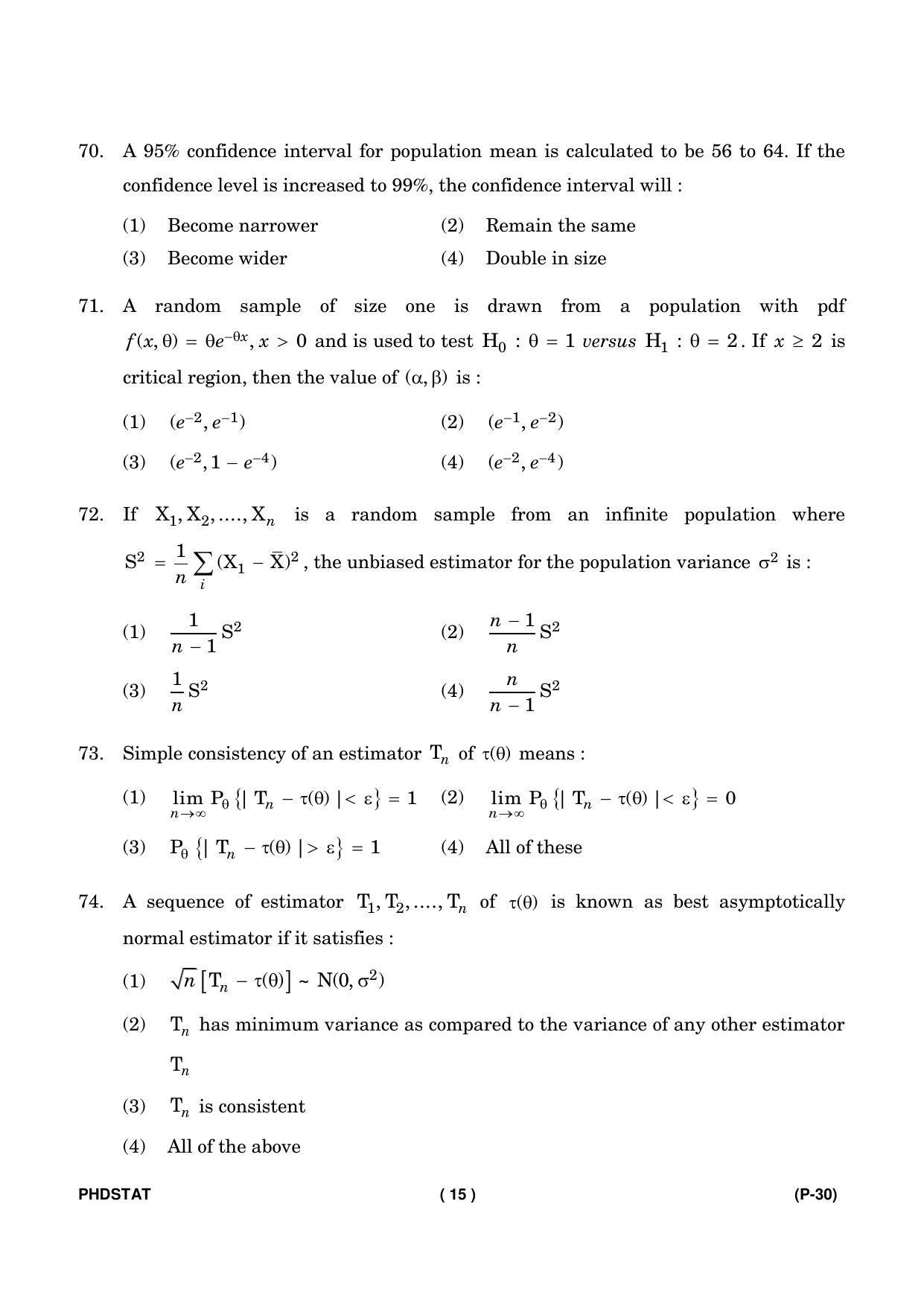 IGNOU PhD Entrance Test Ph. D. (Statistics) Entrance Test, July, 2023 Question Paper - Page 16