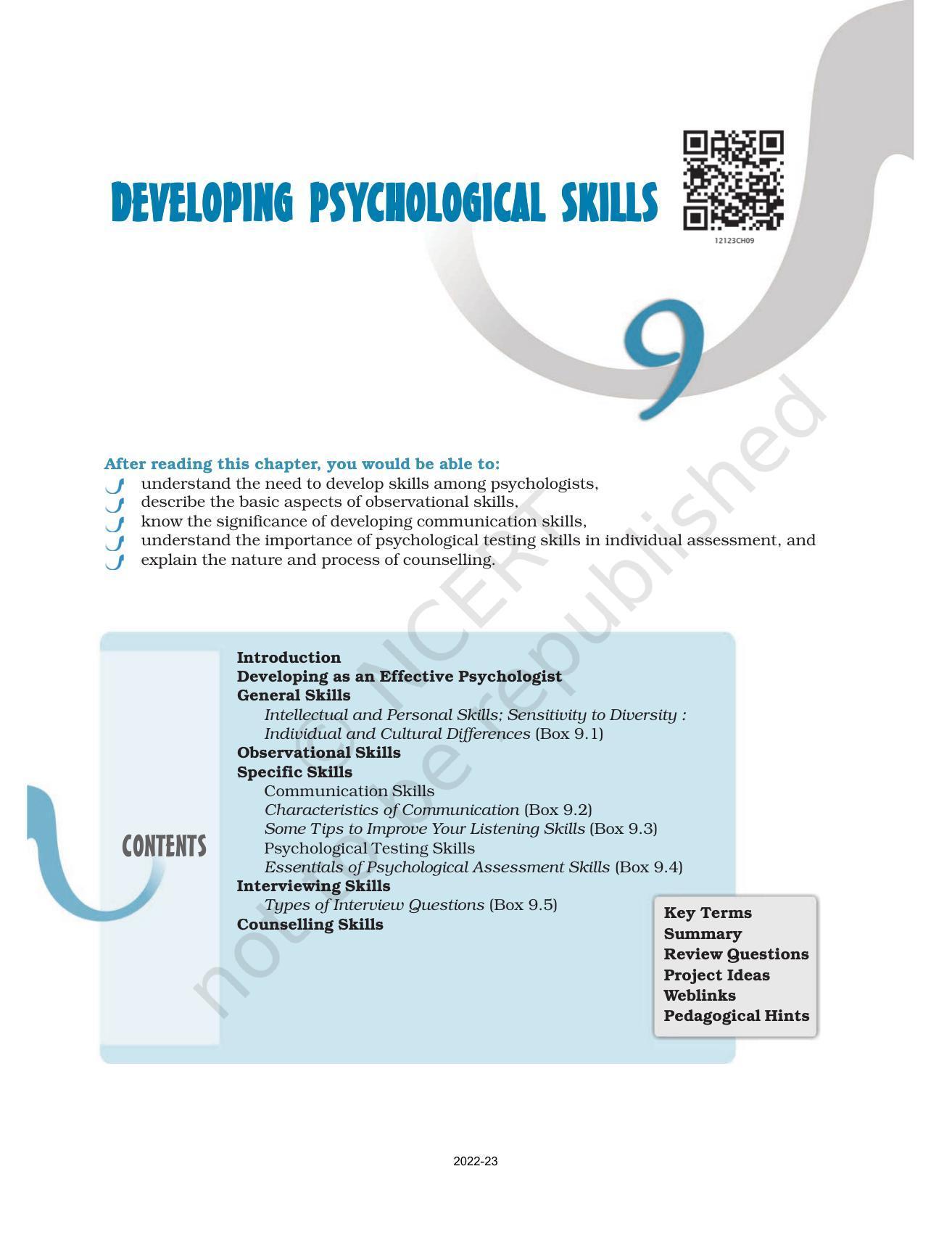NCERT Book for Class 12 Psychology Chapter 9 Developing Psychological Skills - Page 1