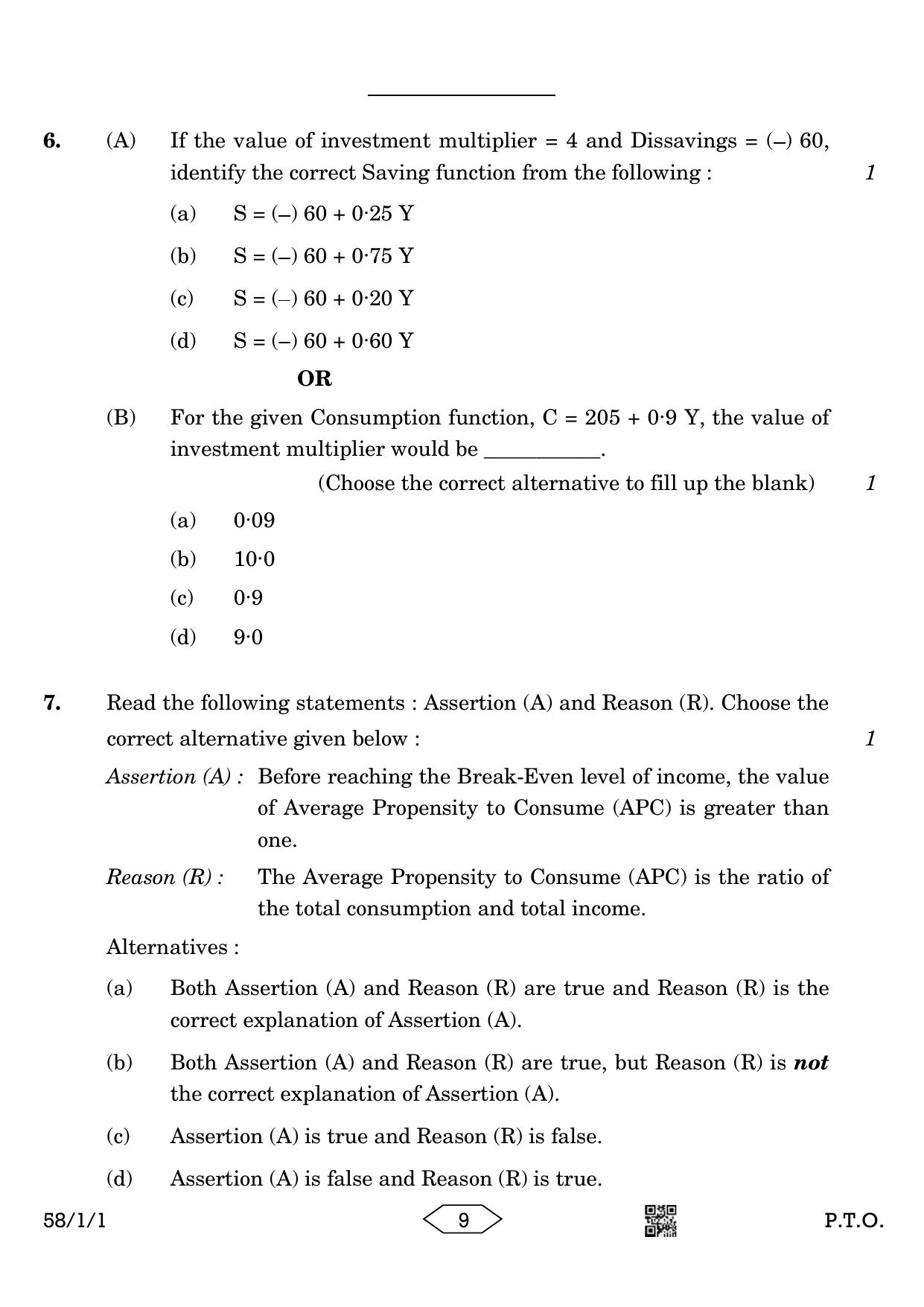 CBSE Class 12 58-1-1 Economics 2023 Question Paper - Page 9