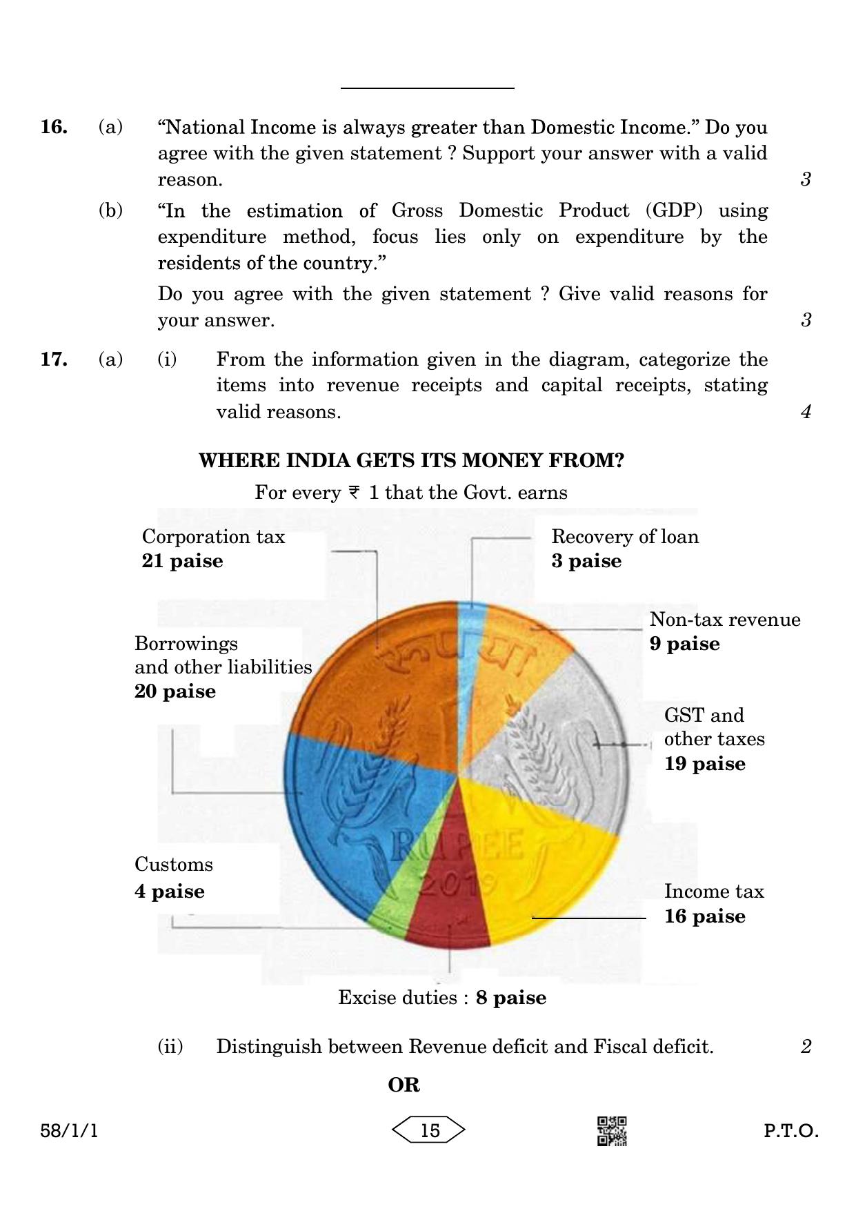 CBSE Class 12 58-1-1 Economics 2023 Question Paper - Page 15