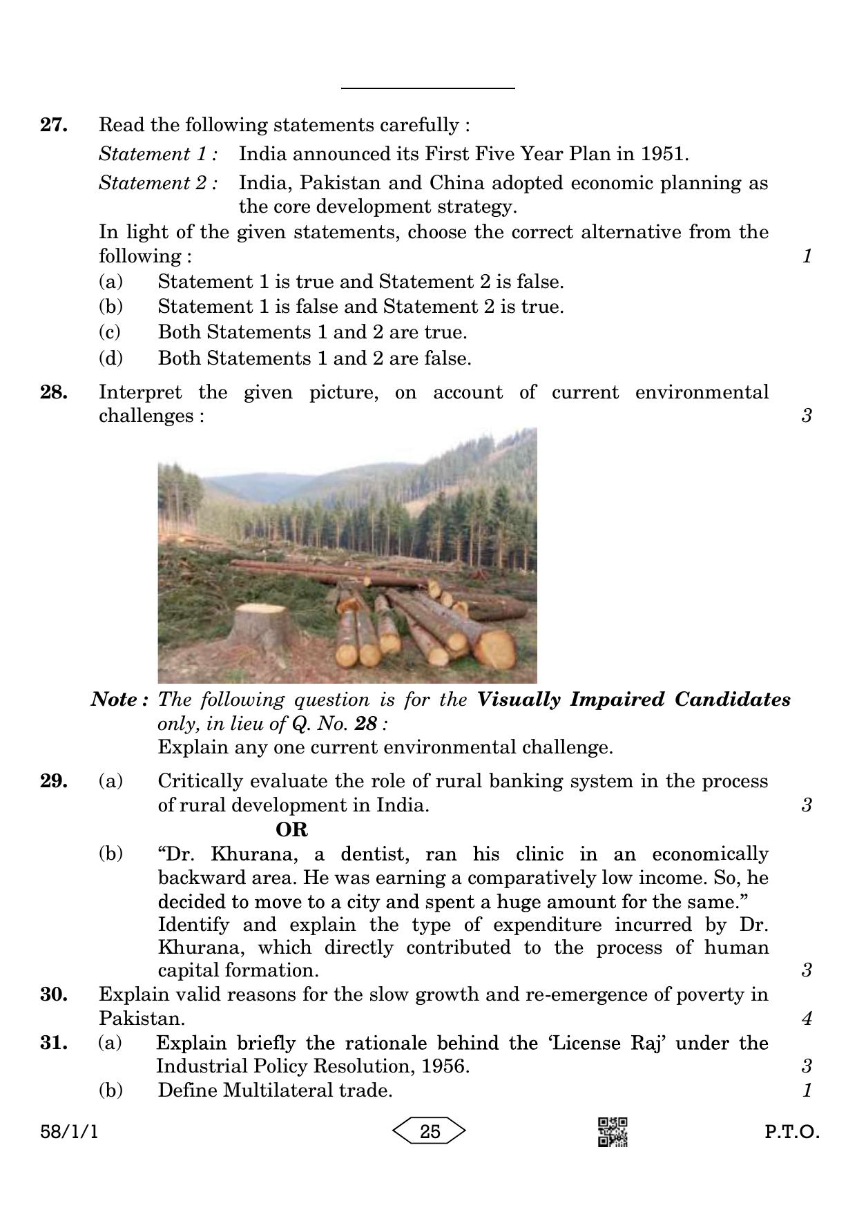 CBSE Class 12 58-1-1 Economics 2023 Question Paper - Page 25