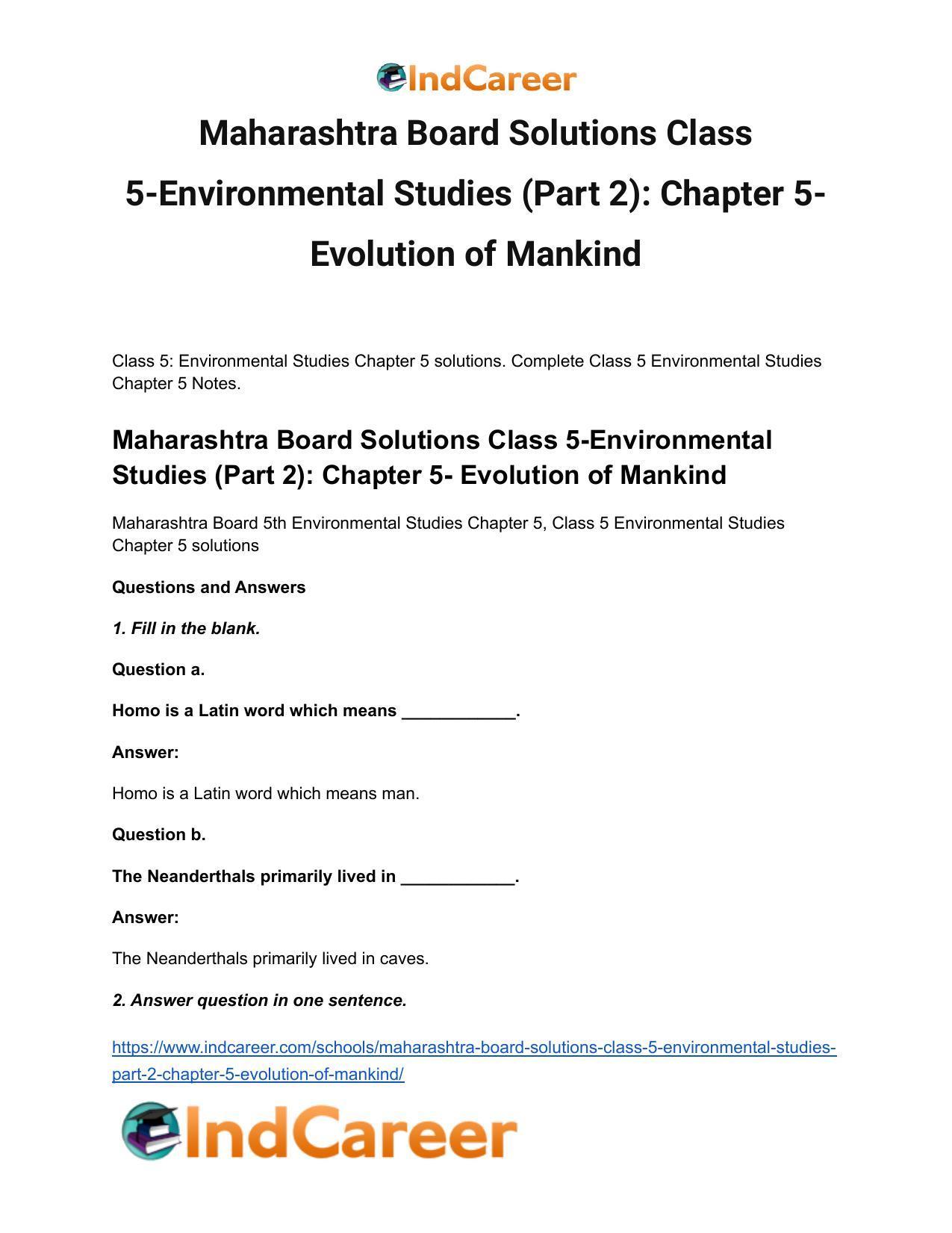 Maharashtra Board Solutions Class 5-Environmental Studies (Part 2): Chapter 5- Evolution of Mankind - Page 2