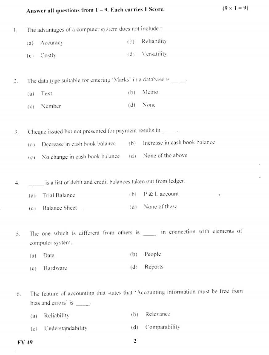Kerala Plus One 2019 Accountancy with ASFS Question Paper - Page 2