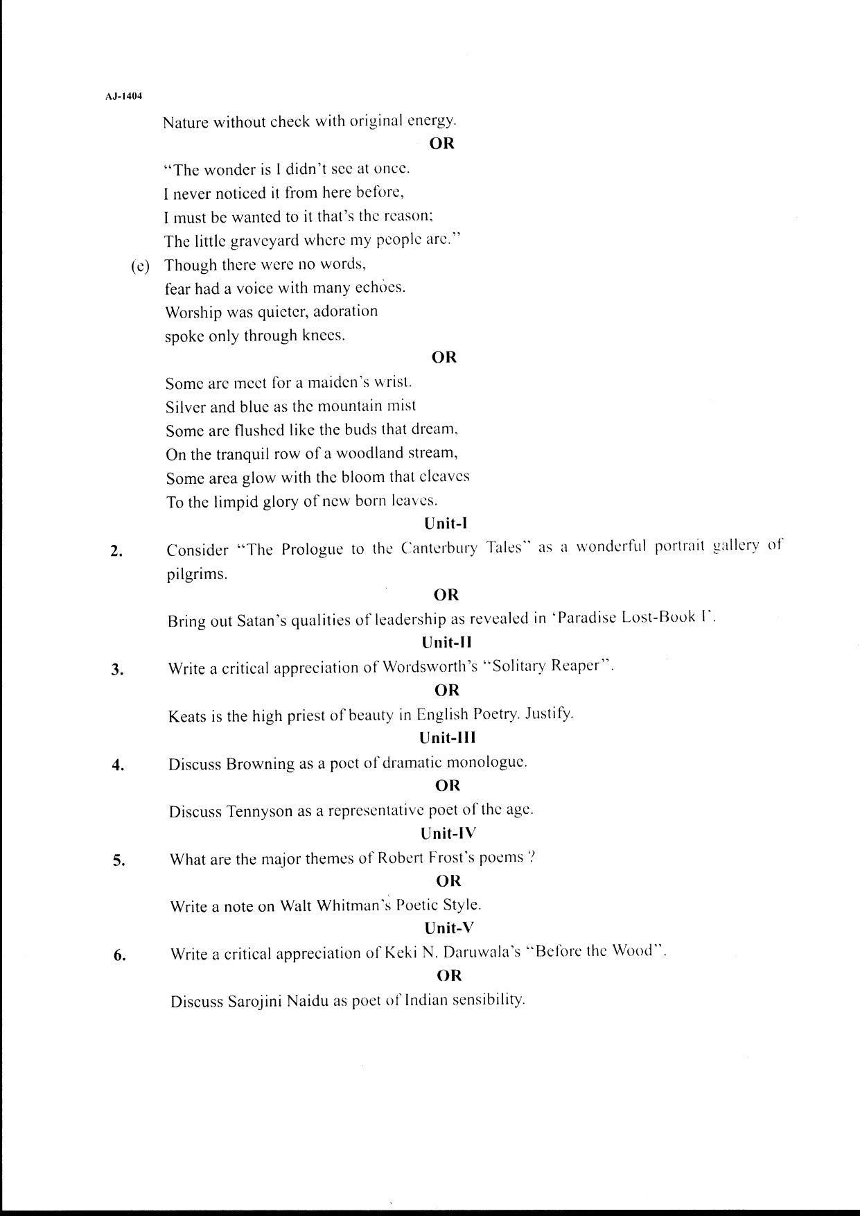 Bilaspur University Question Paper 2021-2022:M.A (Pravious) English Readings In Poetry Paper 1 - Page 2
