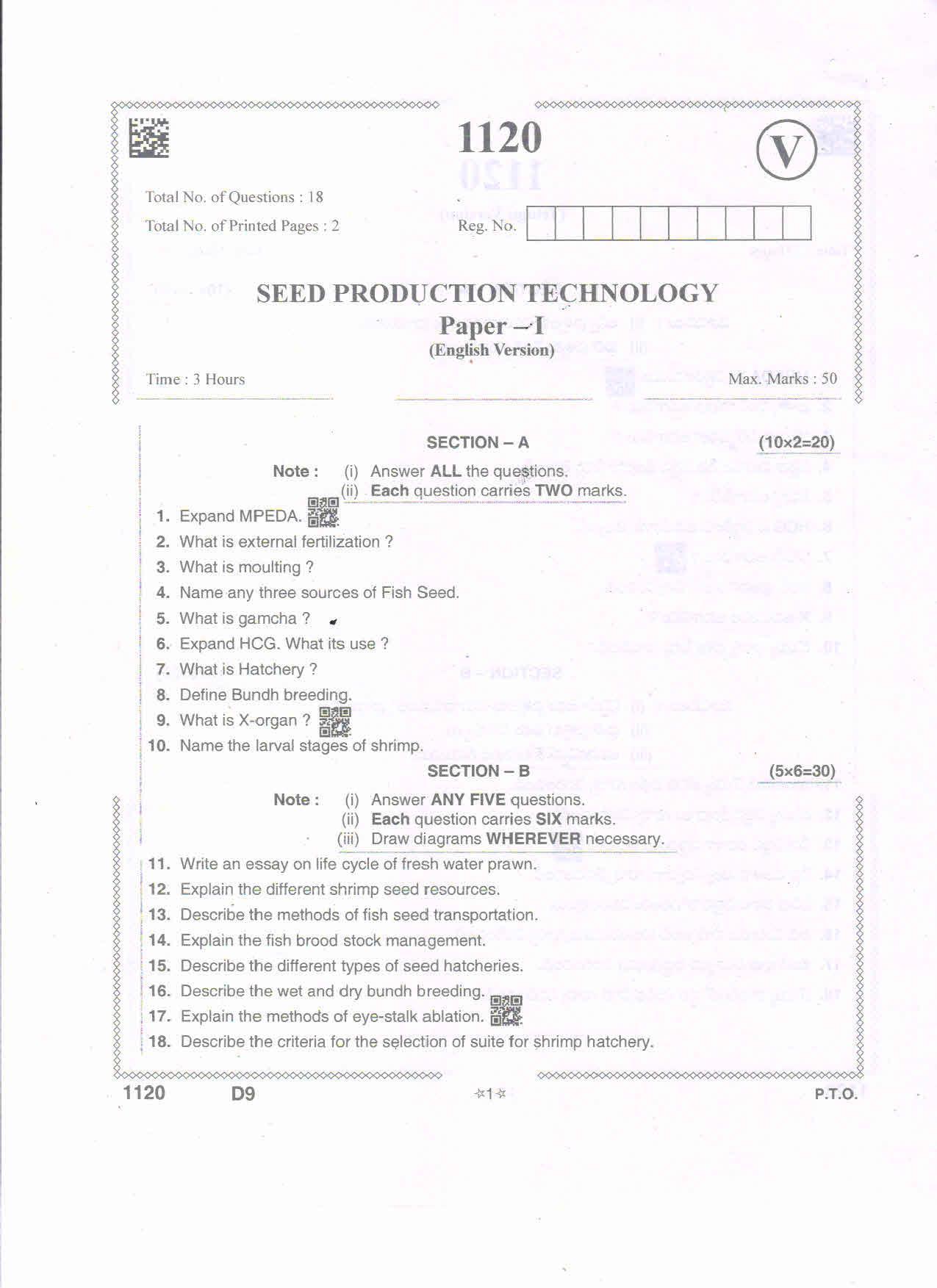 AP Intermediate 2nd Year Vocational Question Paper September-2021 - Seed_Production_Technology-I - Page 1
