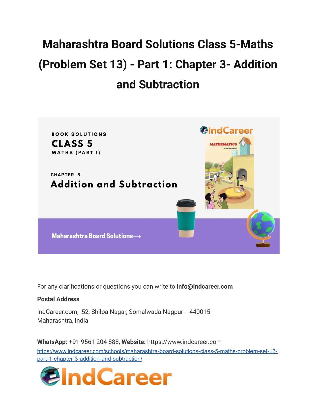 Maharashtra Board Solutions Class 5-Maths (Problem Set 13) - Part 1: Chapter 3- Addition and Subtraction - Page 1