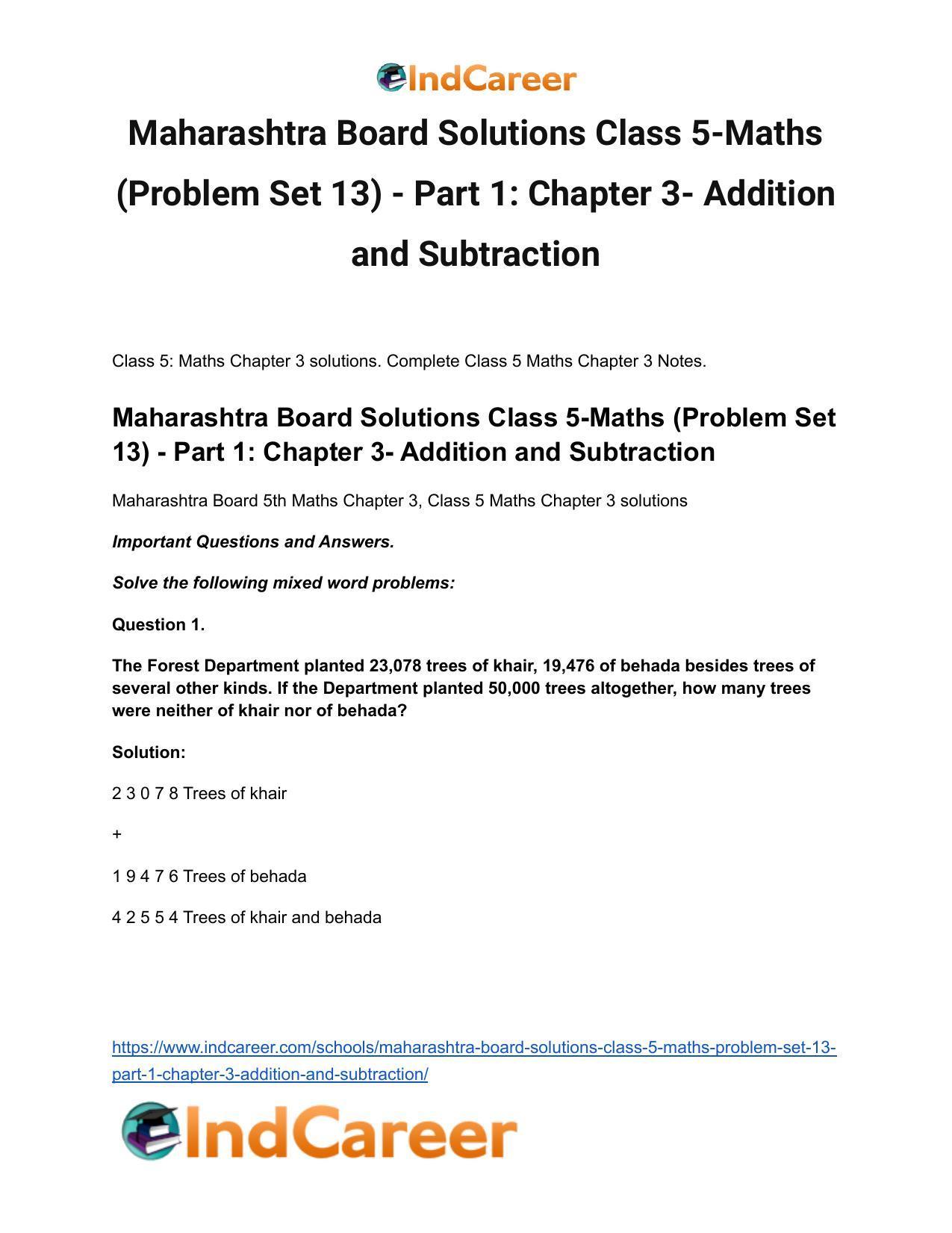 Maharashtra Board Solutions Class 5-Maths (Problem Set 13) - Part 1: Chapter 3- Addition and Subtraction - Page 2