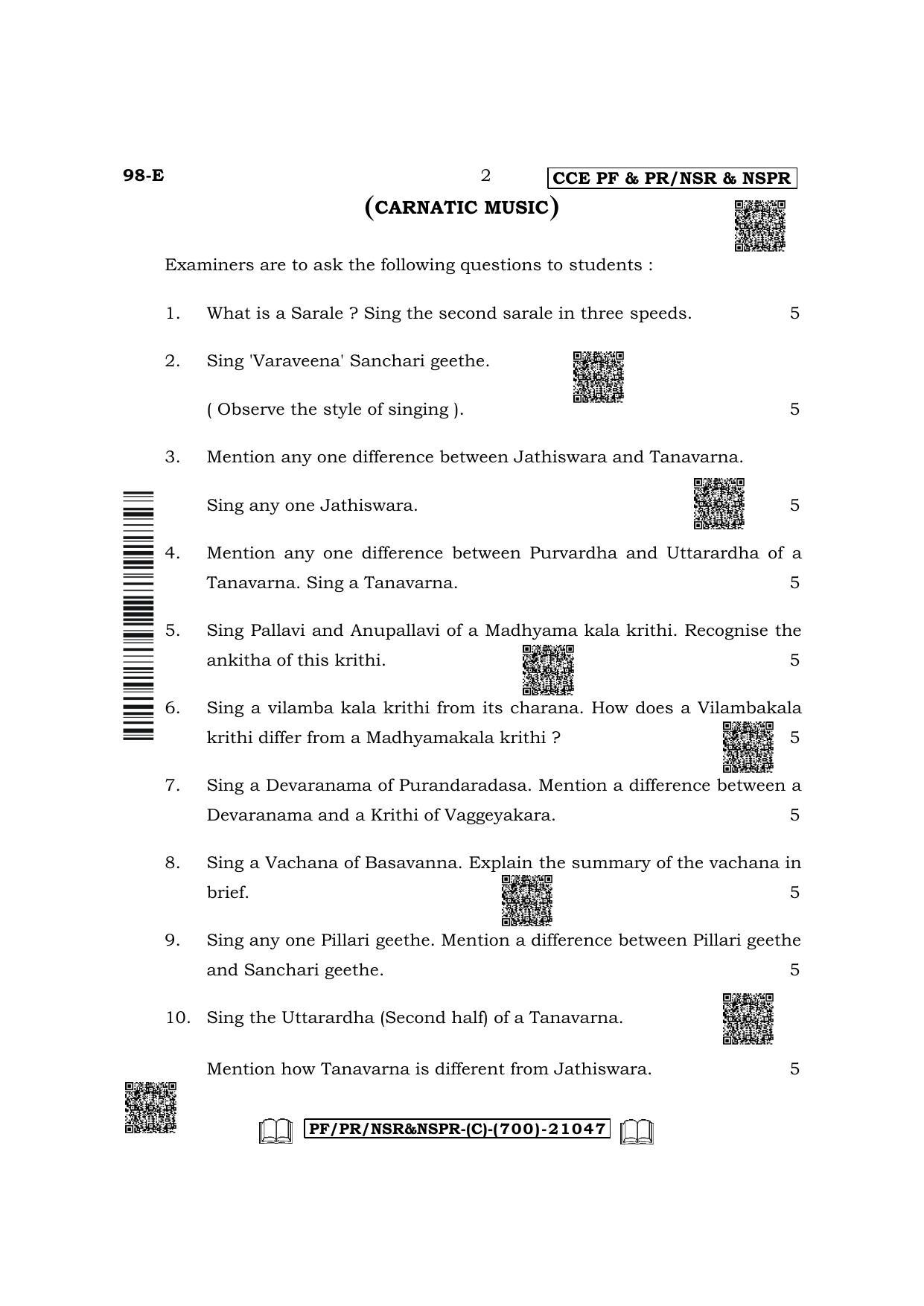 Karnataka SSLC Carnatic/Hindustani Music -  English Medium Question Paper 2022 (C Version-Practical) - Page 2