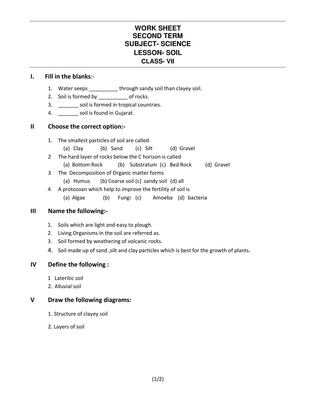 CBSE Worksheets for Class 7 Science Soil Assignment 3 - Page 1