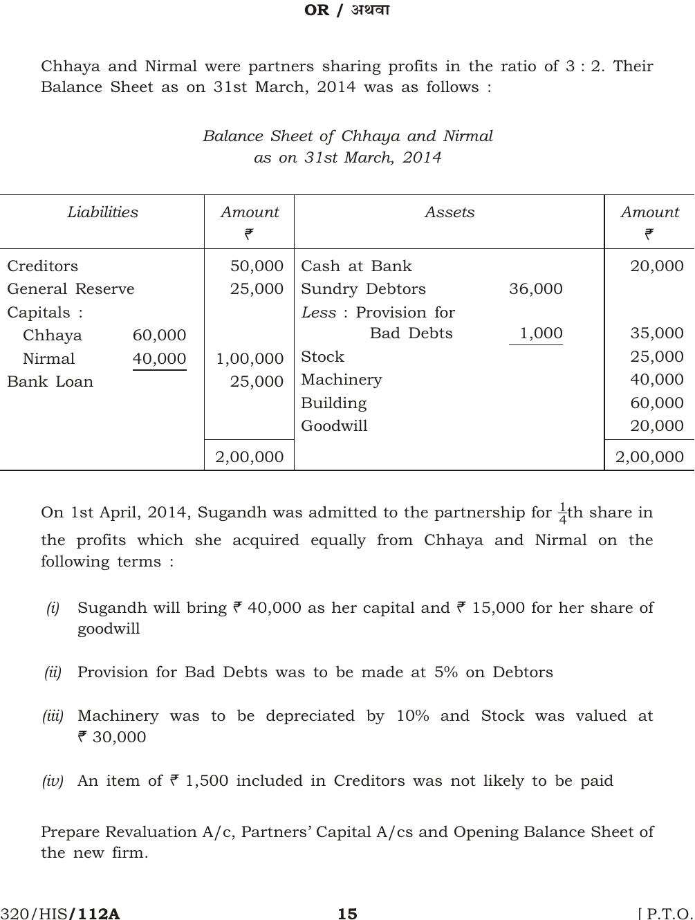 NIOS October 2014 Class 12 Accountancy Question Paper - Page 15