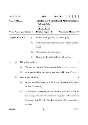 Goa Board Class 12 Electronic and Electrical Measurements  2019 (June 2019) Question Paper
