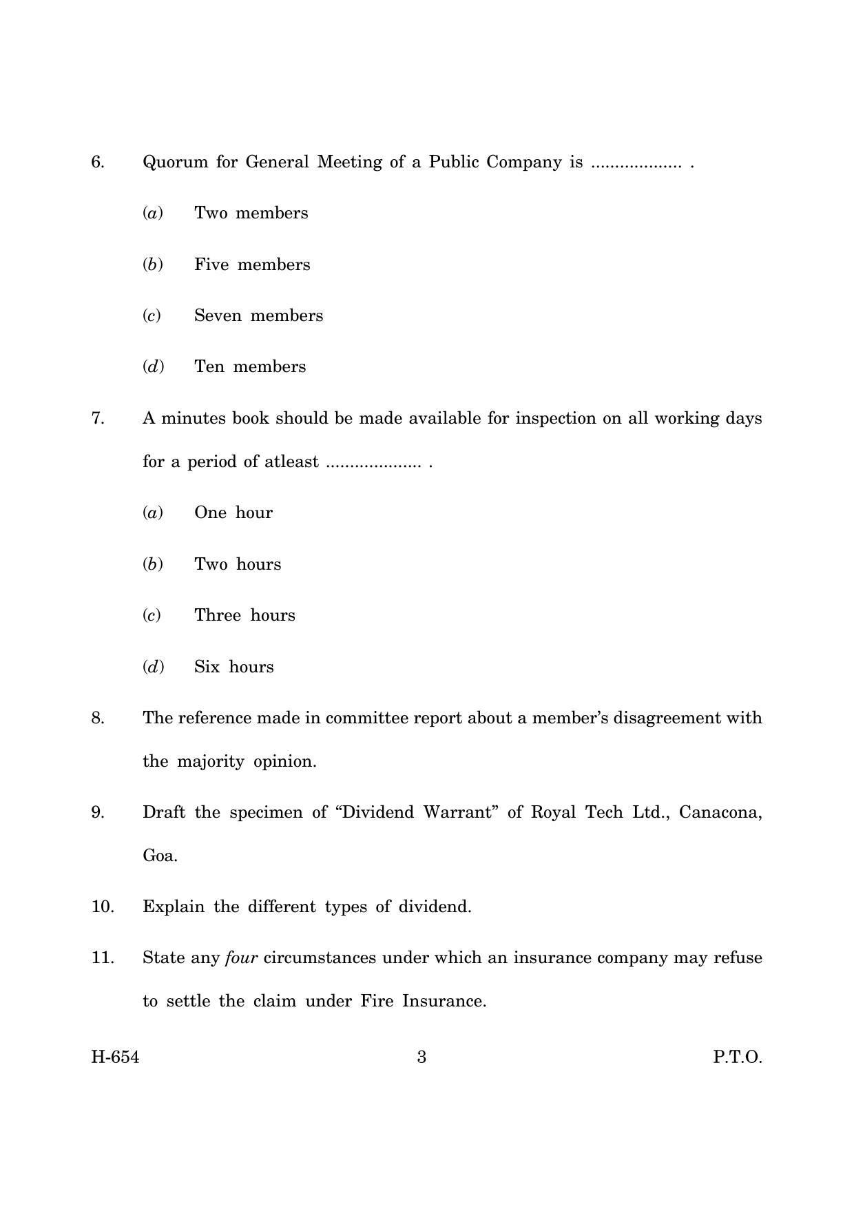 Goa Board Class 12 Secretarial Practice   (June 2019) Question Paper - Page 3