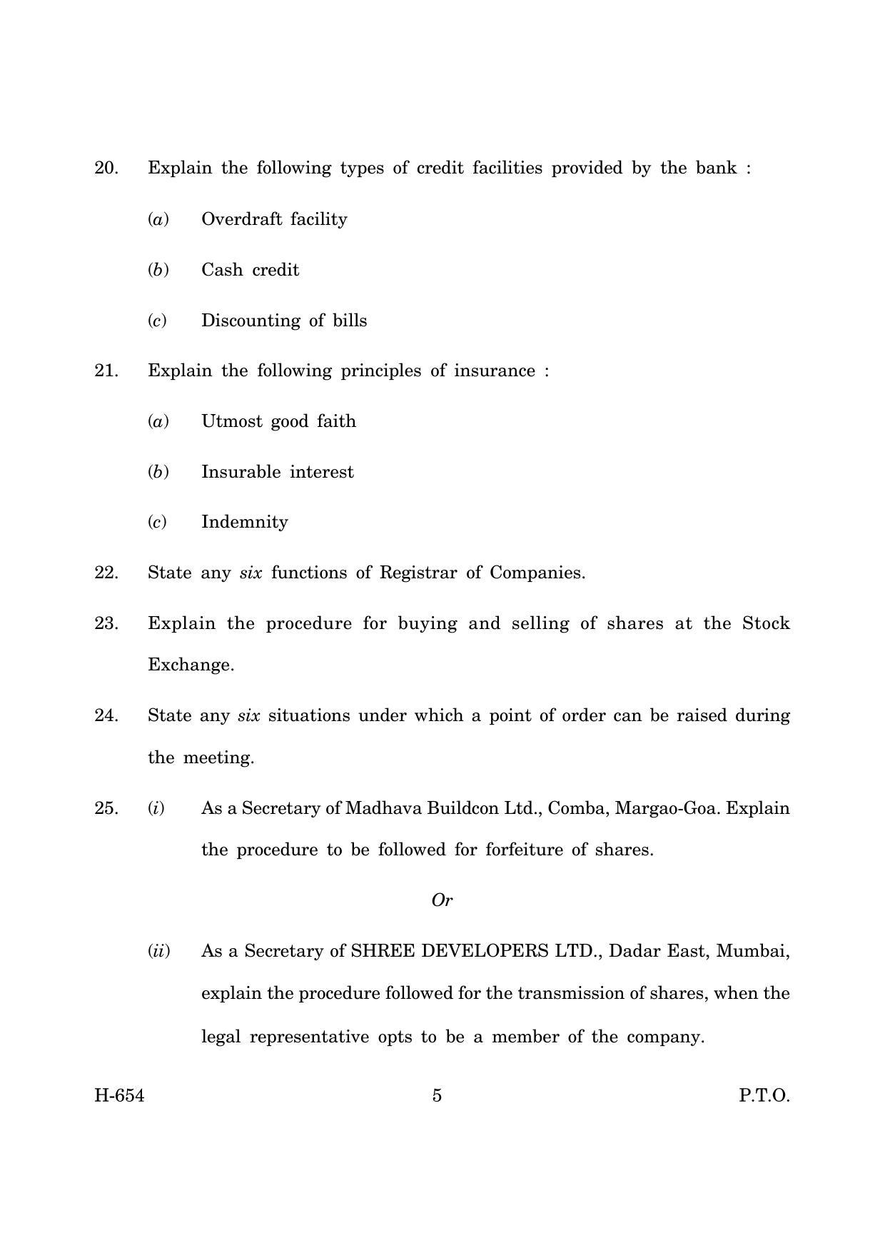 Goa Board Class 12 Secretarial Practice   (June 2019) Question Paper - Page 5