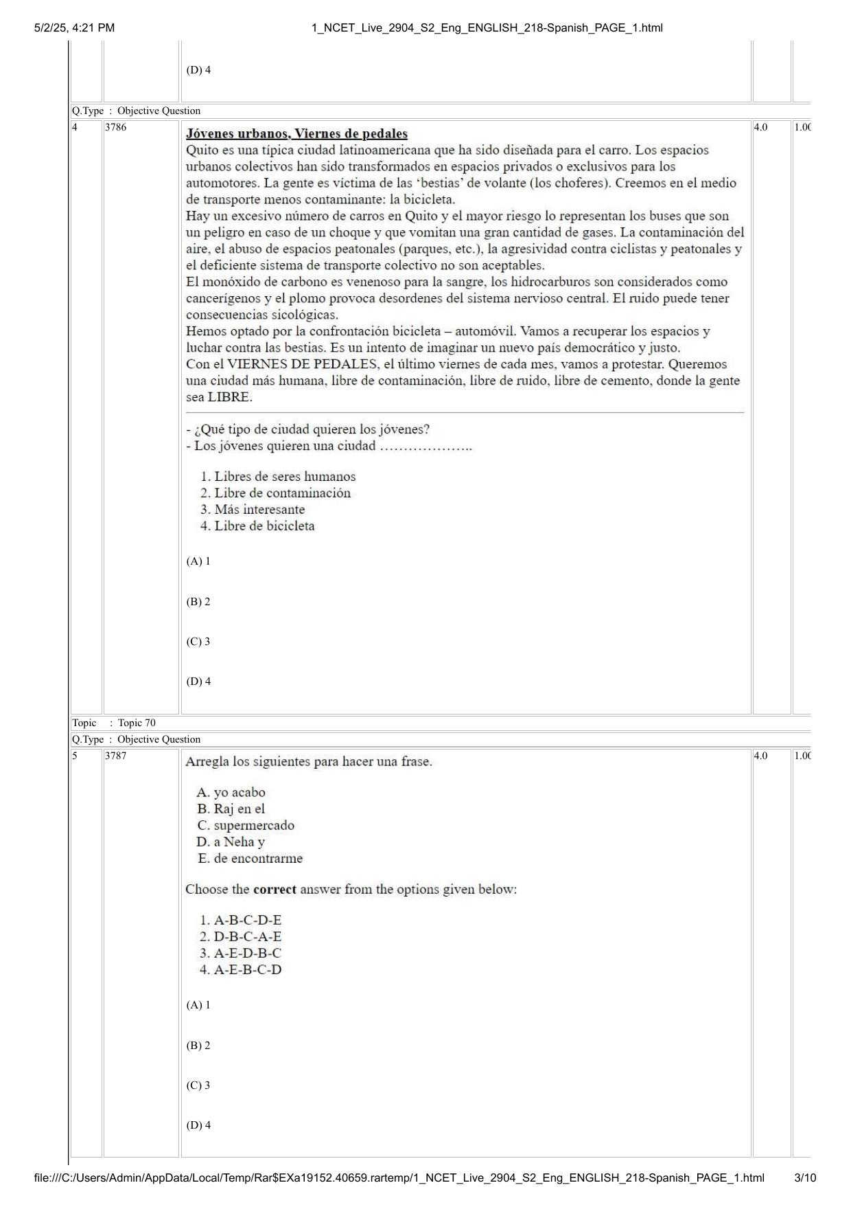 NCET 2025 Question Paper - Spanish - Page 3