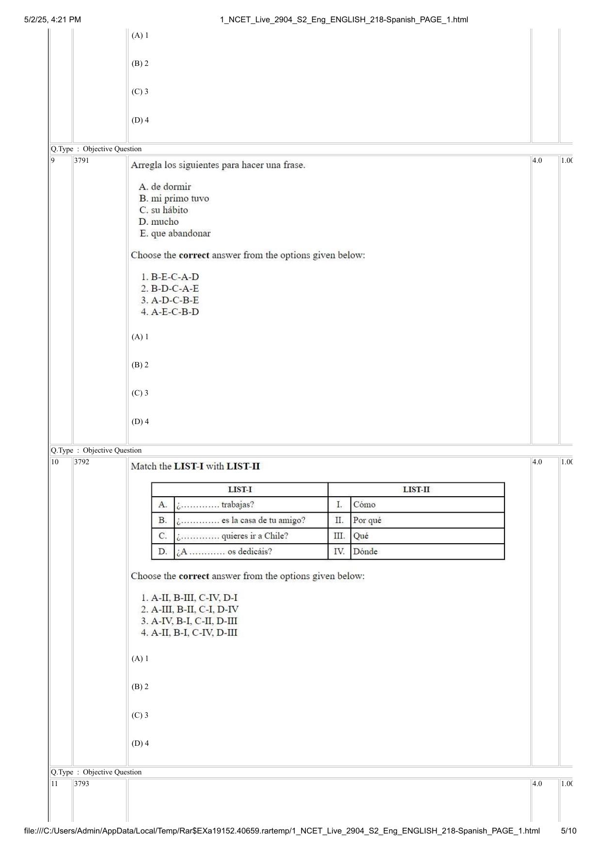 NCET 2025 Question Paper - Spanish - Page 5