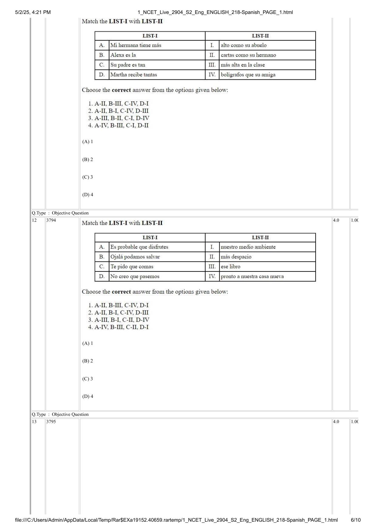 NCET 2025 Question Paper - Spanish - Page 6