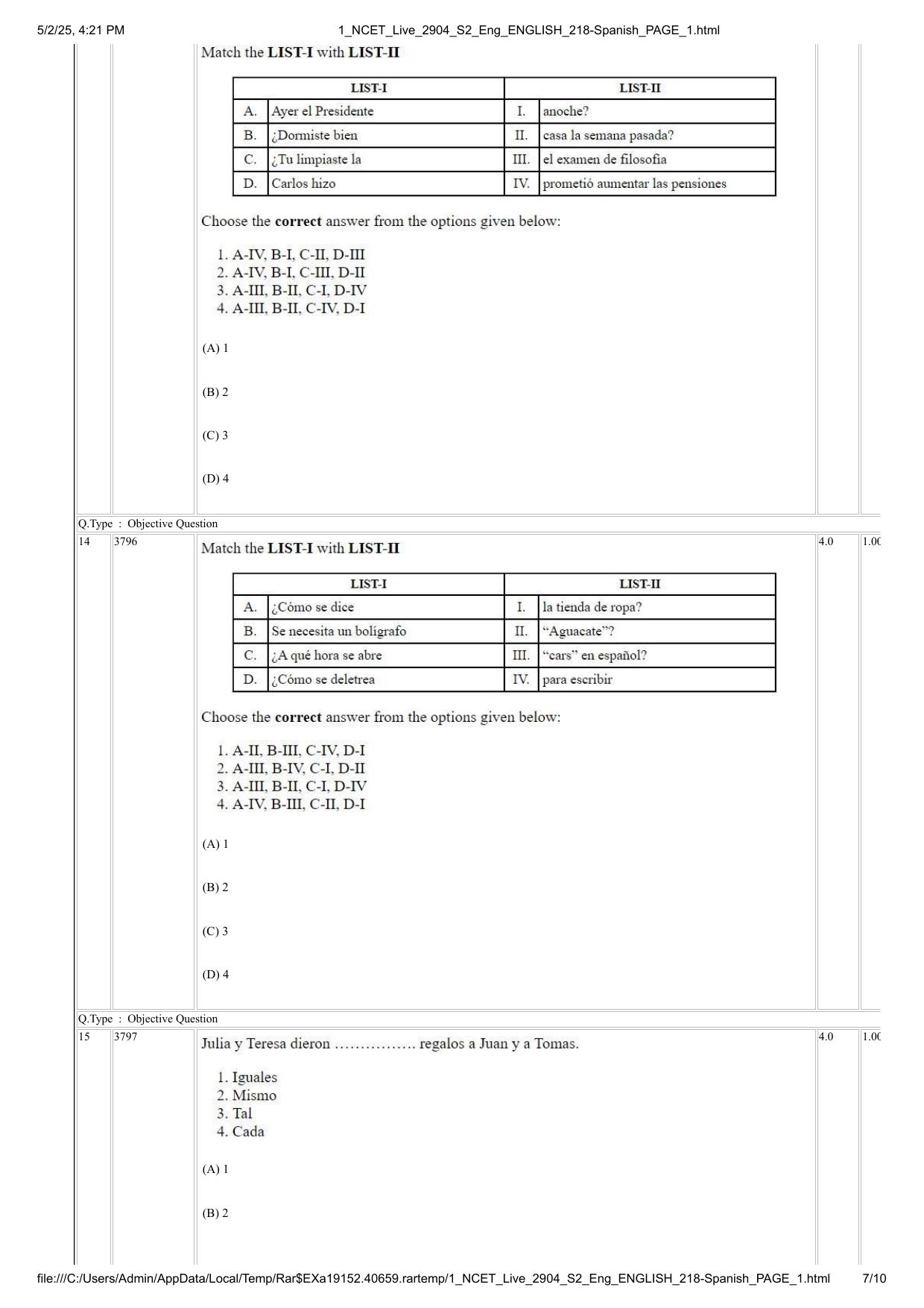 NCET 2025 Question Paper - Spanish - Page 7