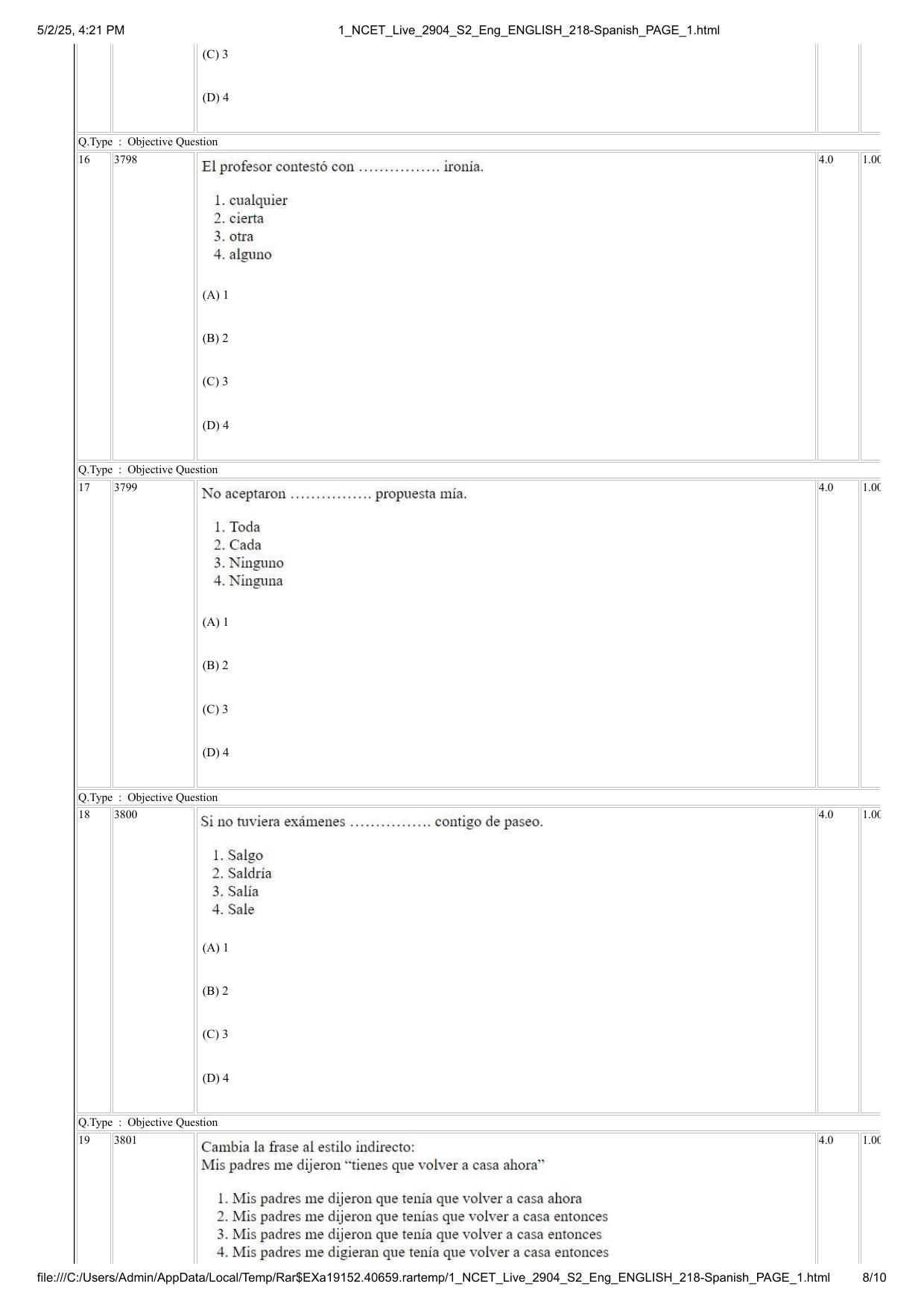 NCET 2025 Question Paper - Spanish - Page 8