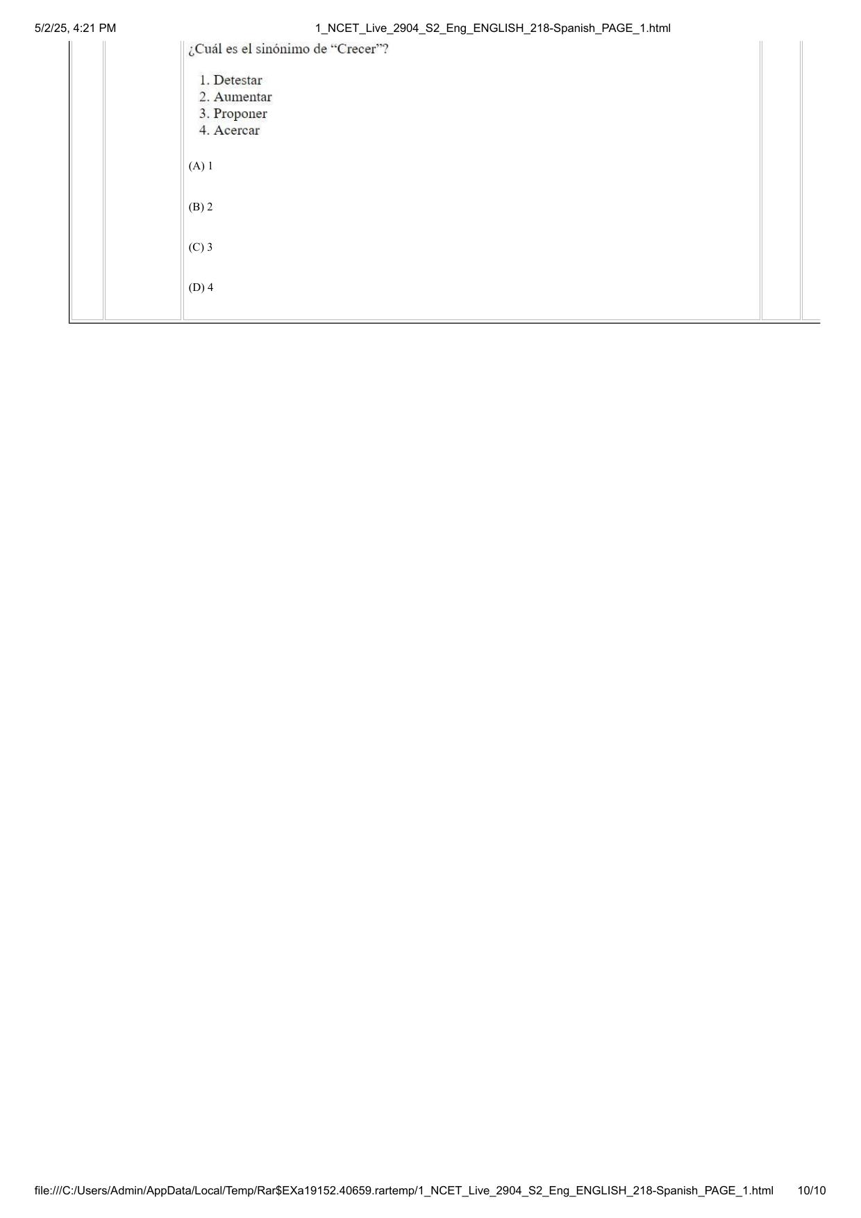 NCET 2025 Question Paper - Spanish - Page 10