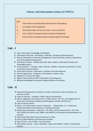 NTA PhD Entrance Exam Library & Information Science Syllabus