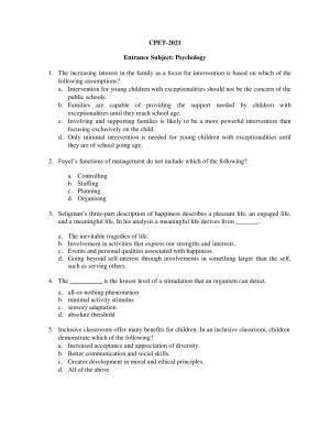 Odisha CPET 2021 PSYCHOLOGY Question Paper