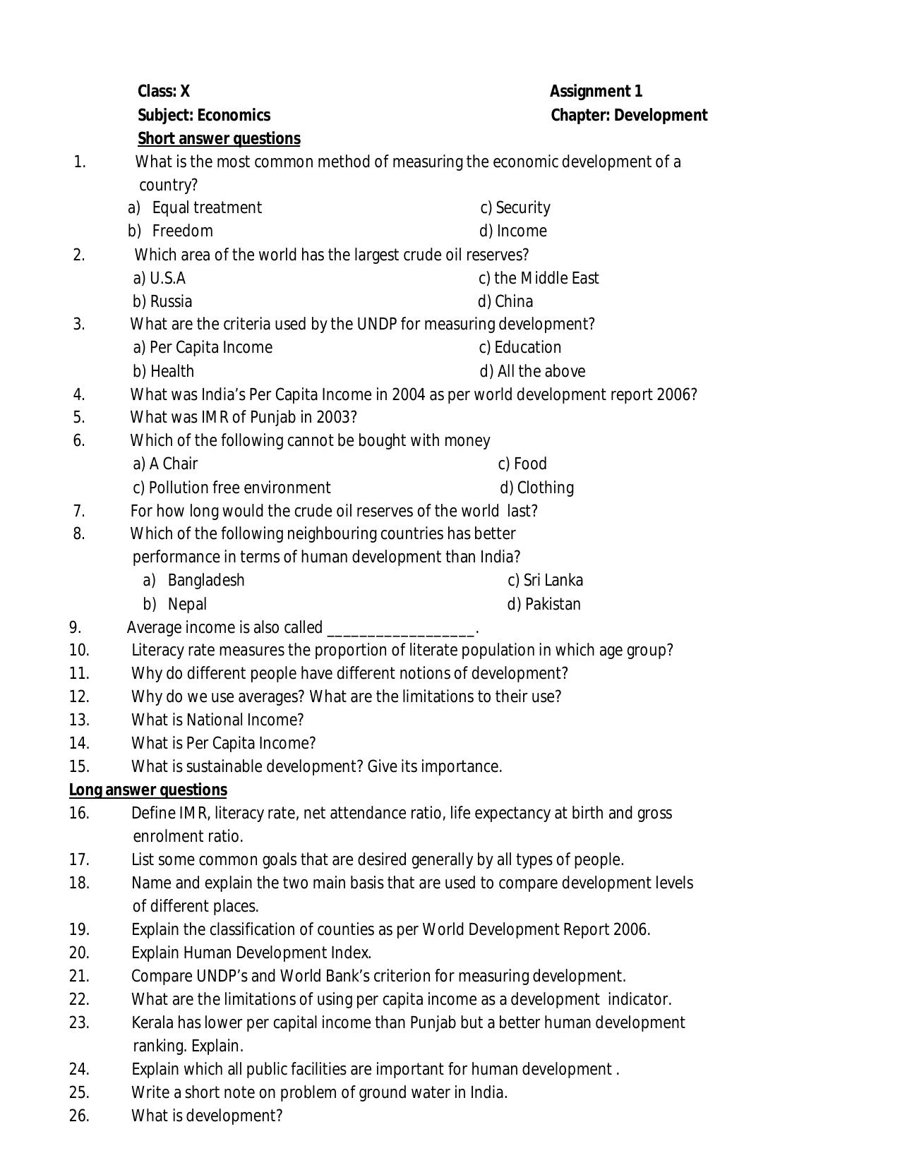 CBSE Worksheets for Class 10 Social Science Economics Assignment 3 - Page 1