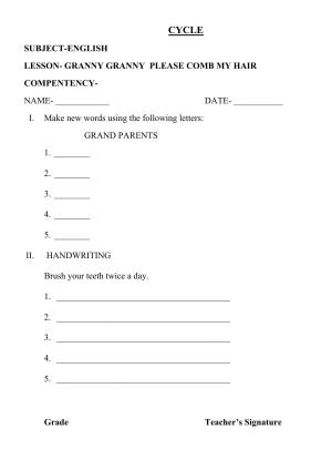 Worksheet for Class 2 English Assignment 88 Granny Granny