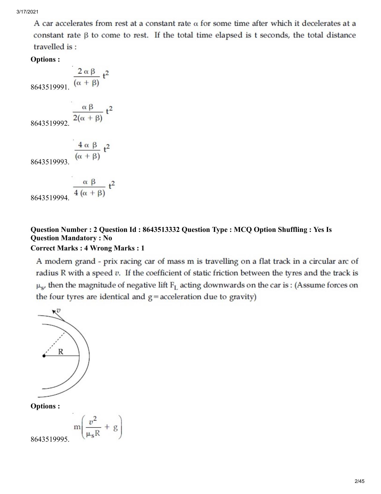 JEE Mains 2021: BTech (Shift 1) 17-03-2021 Question Paper - Page 2