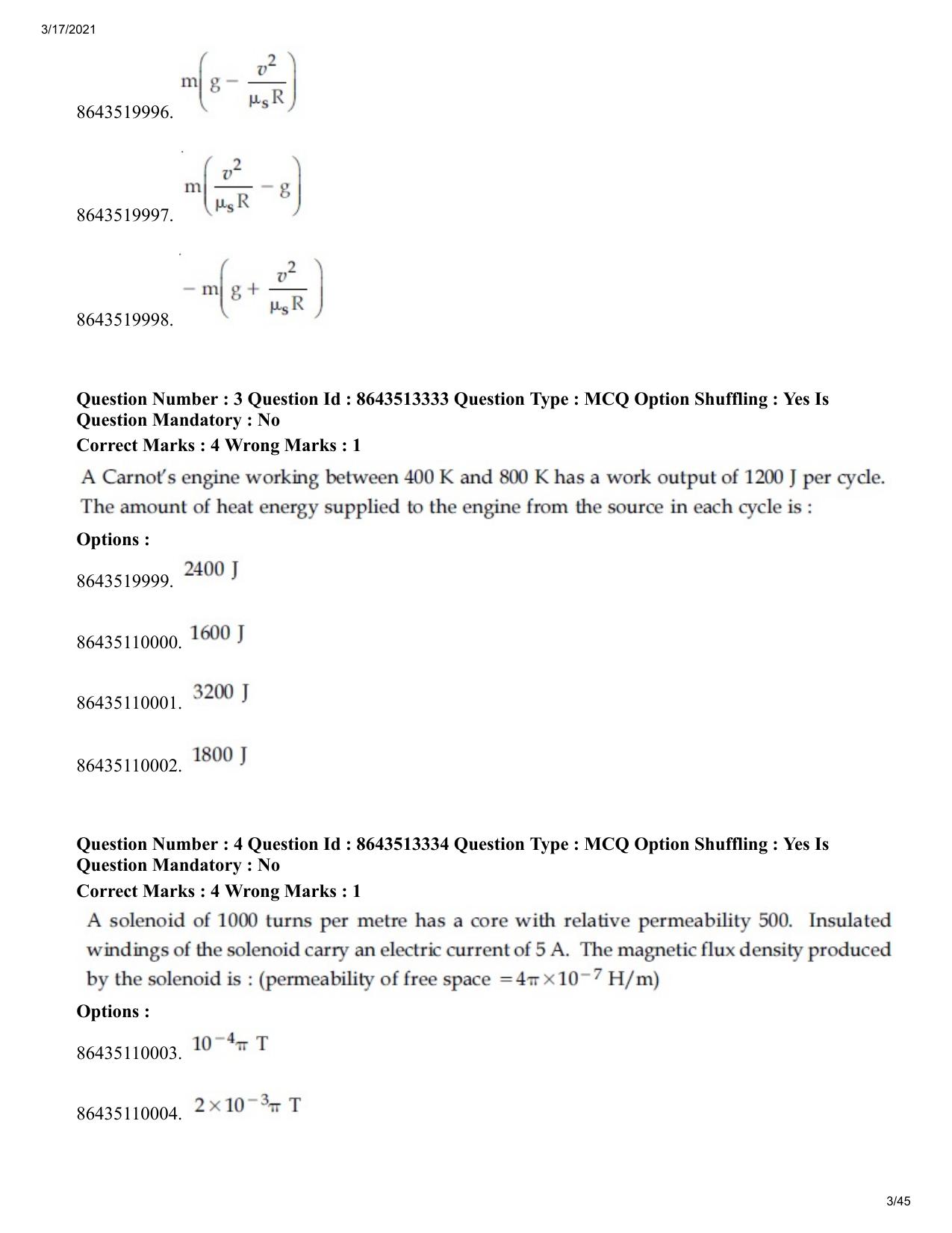 JEE Mains 2021: BTech (Shift 1) 17-03-2021 Question Paper - Page 3