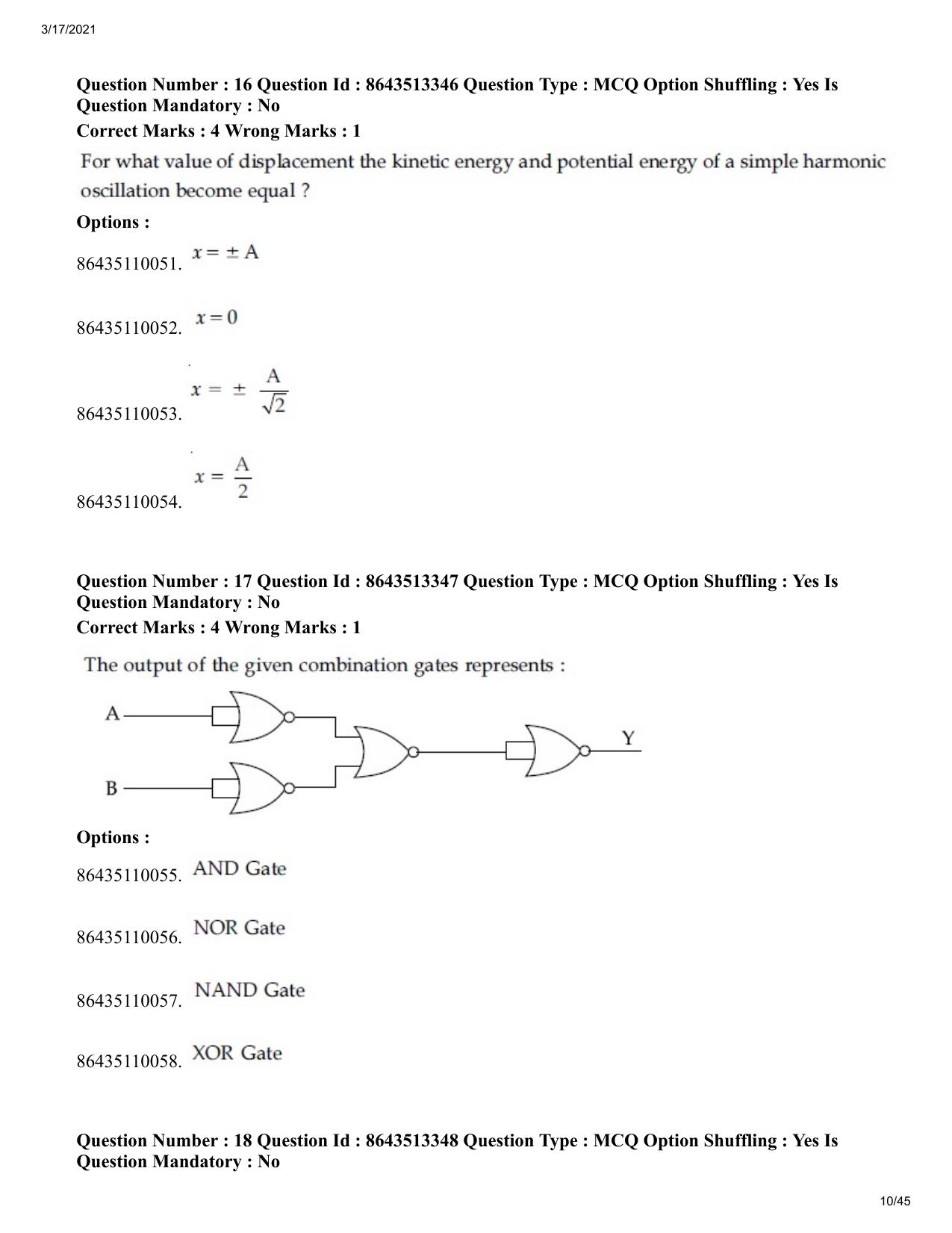 JEE Mains 2021: BTech (Shift 1) 17-03-2021 Question Paper - Page 10