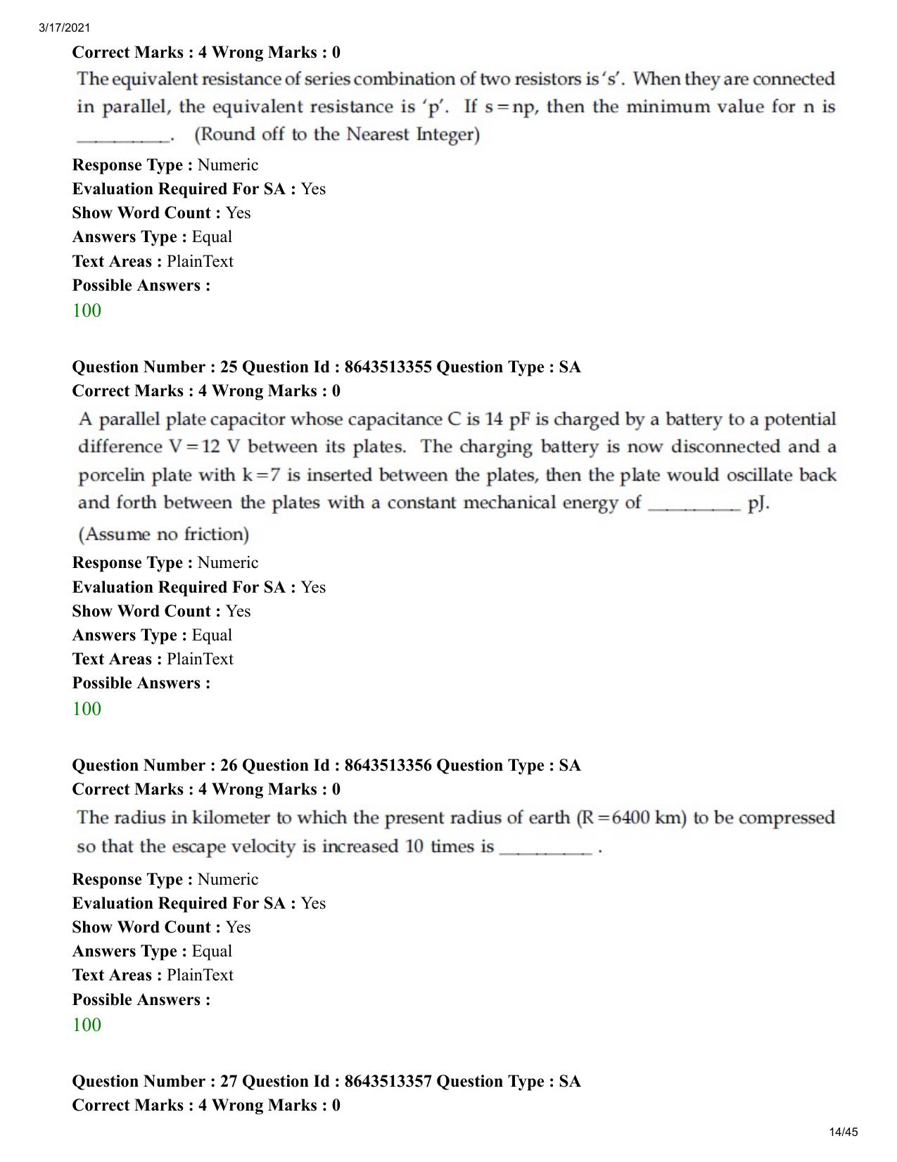 JEE Mains 2021: BTech (Shift 1) 17-03-2021 Question Paper - Page 14