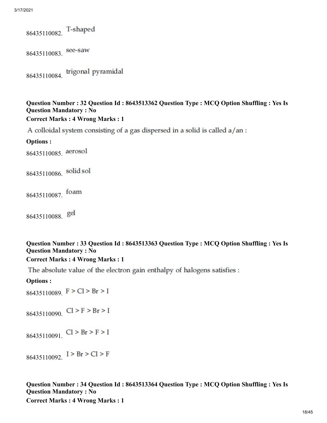 JEE Mains 2021: BTech (Shift 1) 17-03-2021 Question Paper - Page 18