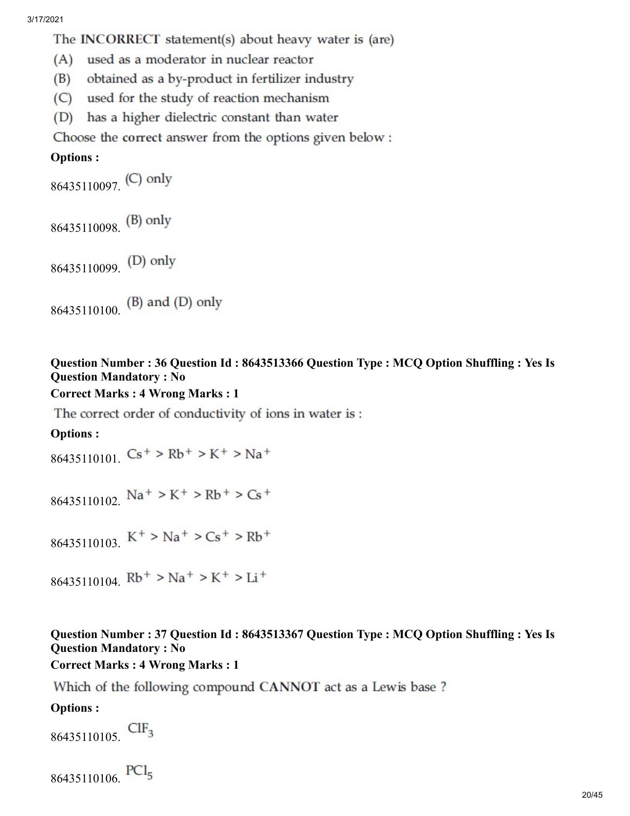 JEE Mains 2021: BTech (Shift 1) 17-03-2021 Question Paper - Page 20