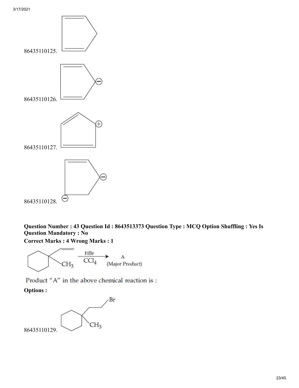 JEE Mains 2021: BTech (Shift 1) 17-03-2021 Question Paper - Page 23